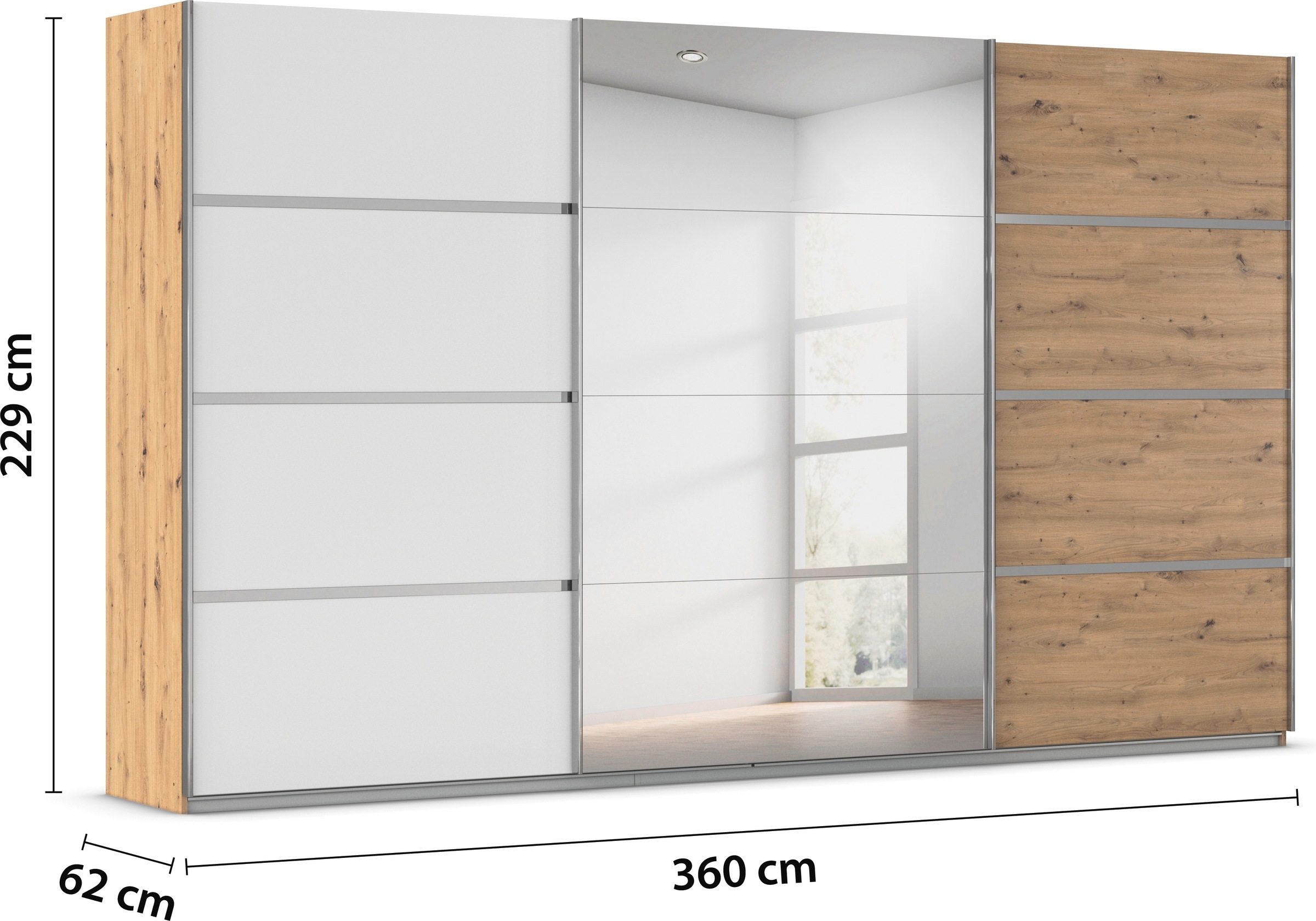 rauch Kleiderschrank »Schwebetürenschrank Garderobe Schrank TOP ANGEBOT Avola«, (in 3 verschiedenen Ausstattungen BASIC/CLASSIC/PREMIUM inkl. Spiegel), mit eleganten Zierleisten in Chrom, Schwarz oder Weiß MADE IN GERMANY