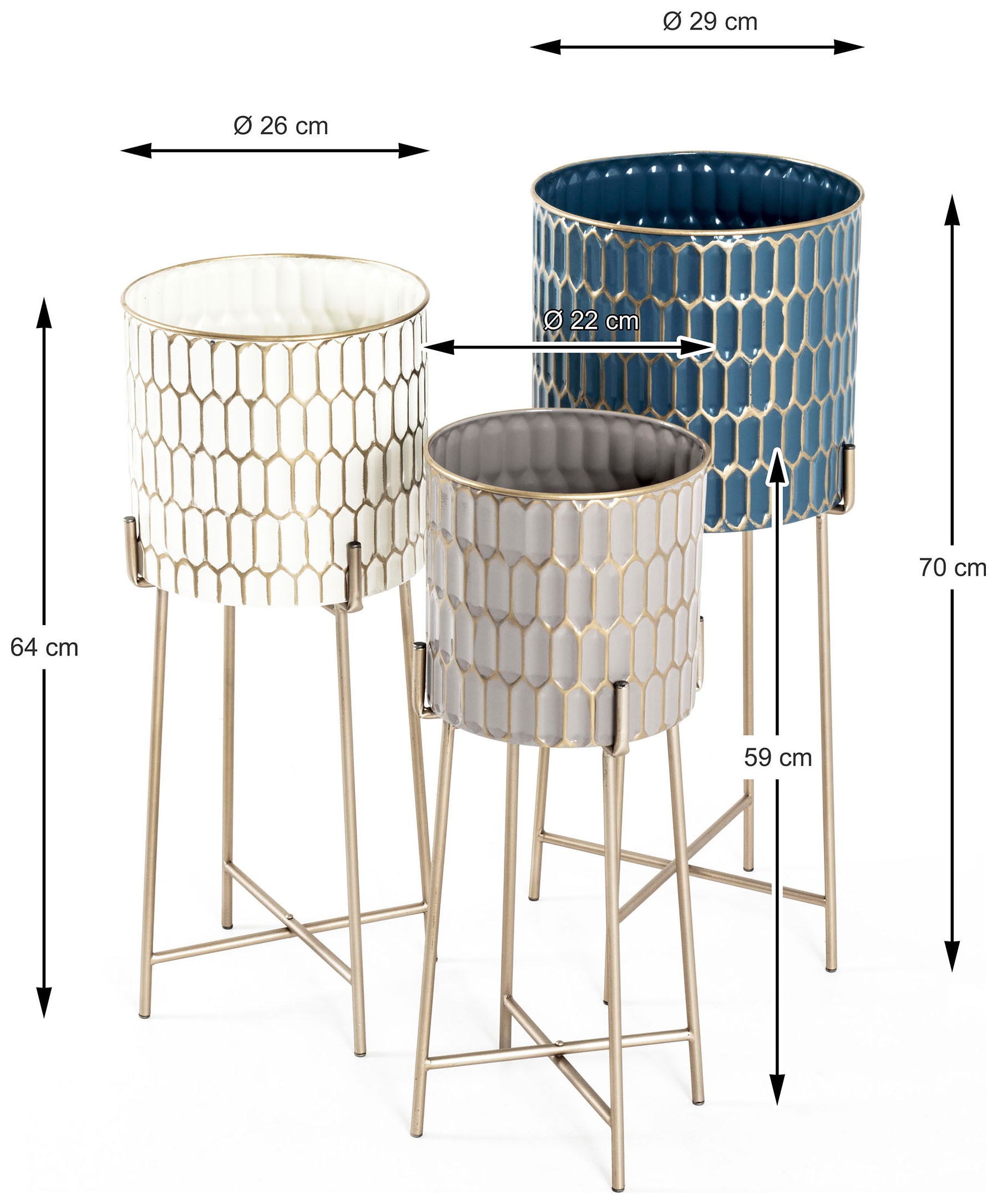 HAKU Blumenhocker »Blumenpodest, Blumenständer, Pflanzsäule« Set, 3 Stk. tlg. rund - aus Metall Gold - Ø/H 22/59 und 26/64 und 29/70 cm