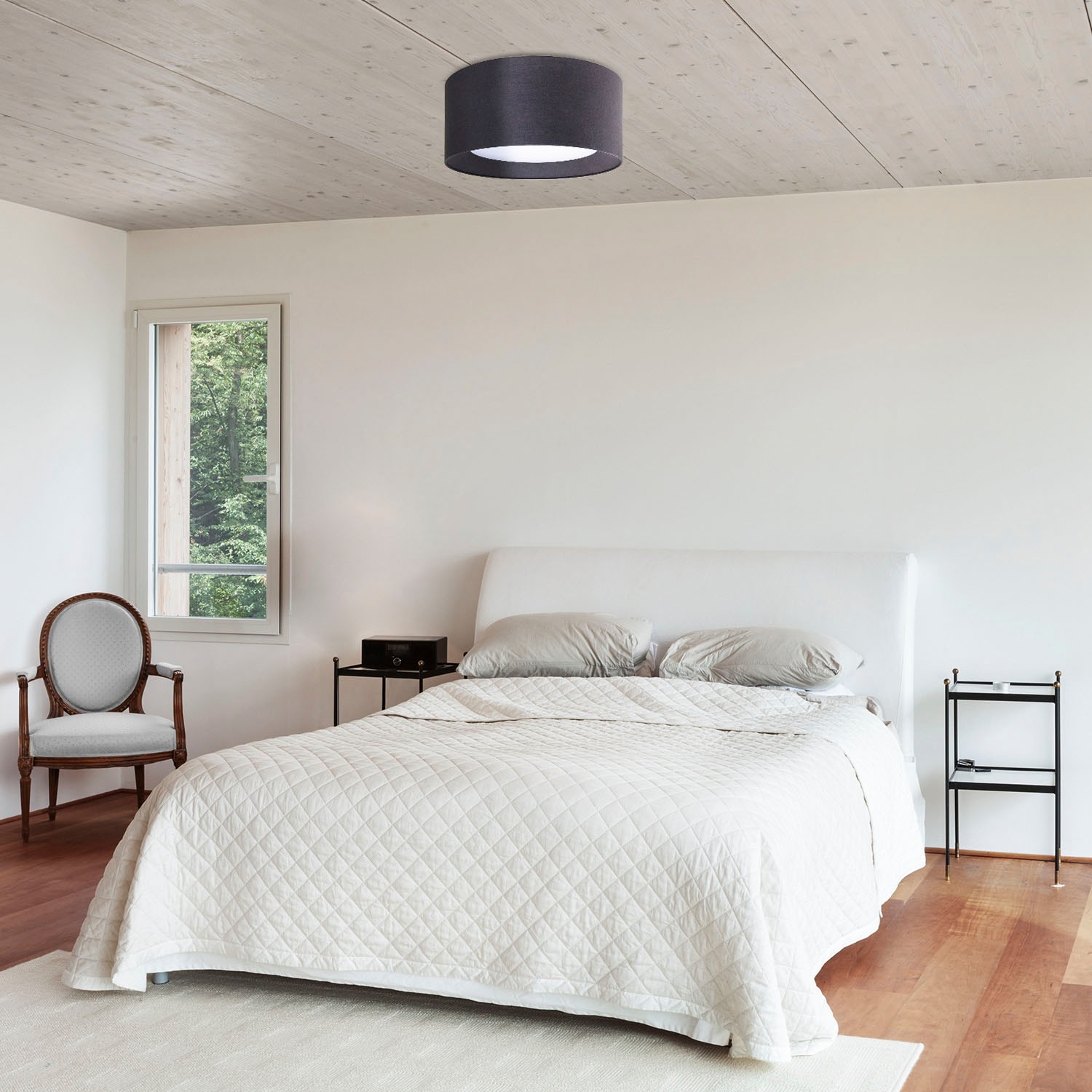 Paco Home Deckenleuchte »DRUM« E27 Rund Arbeitszimmer Textilschirm 3 x E27 Modern Geschlossen Uni