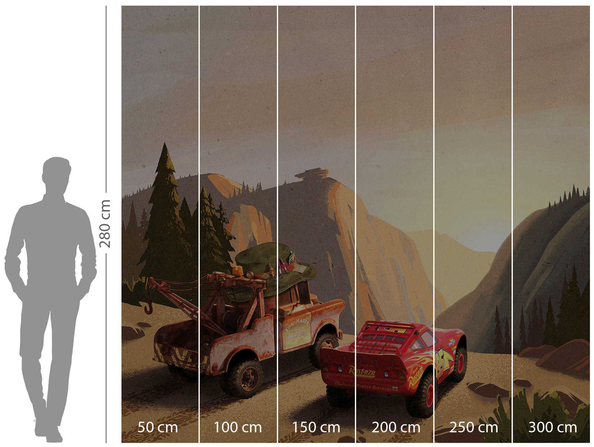 Komar Vliestapete »Digitaldruck Vlies - Cars Sundown - Größe 300 x 280 cm«, bedruckt, Kinderzimmer