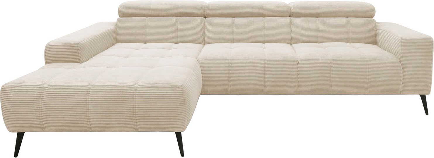 DOMO collection Ecksofa »Trento L-Form, mit Kufenfuß oder Einzelfuß«, wahlweise mit Kopfteilverstellung, Recamiere links/rechts bestellbar
