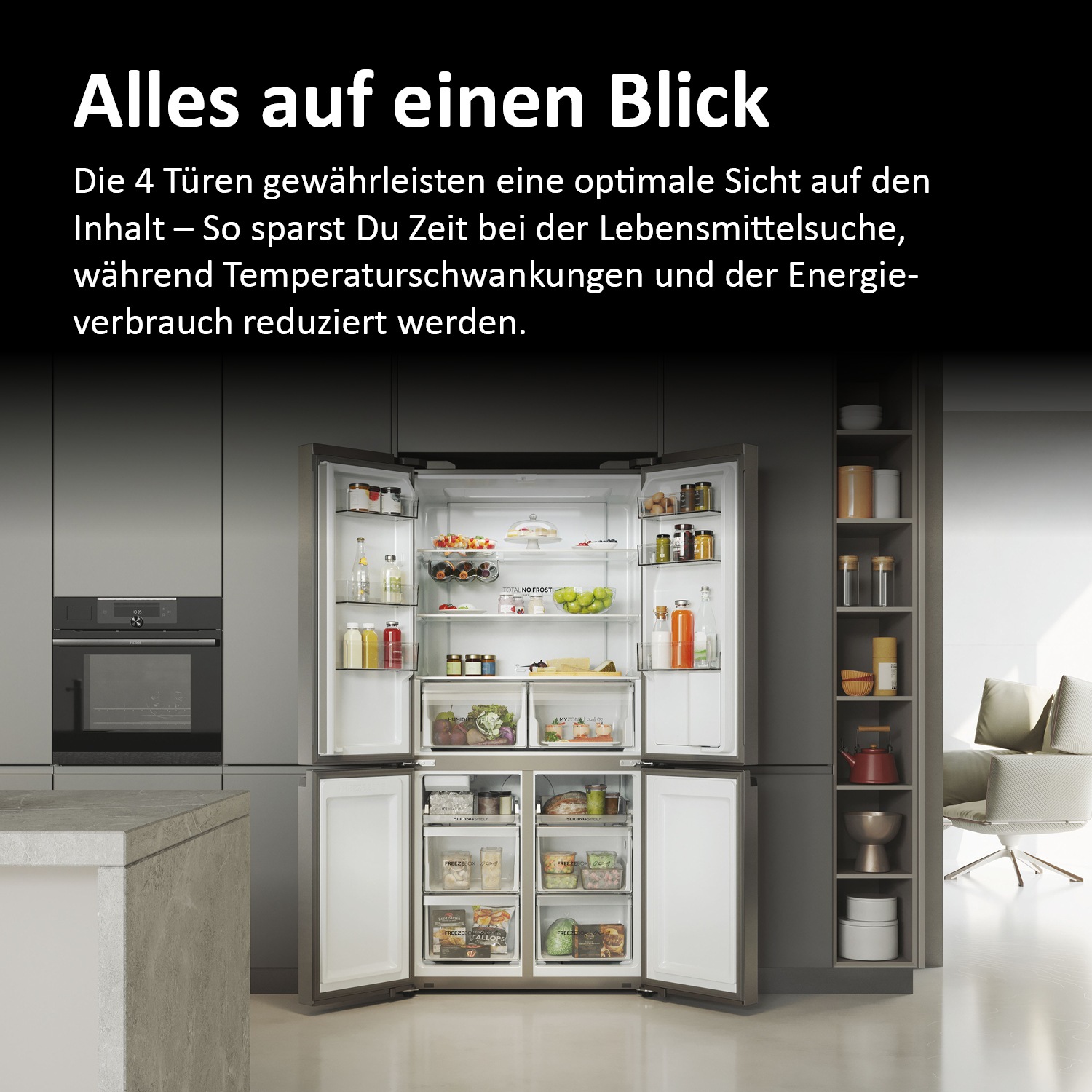 Haier Multi Door CUBE 90 SERIES 5 »HCR5919EHMP«, 190 cm hoch, 91 cm breit, Nutzinhalt: 525 Liter, Wasserdispenser