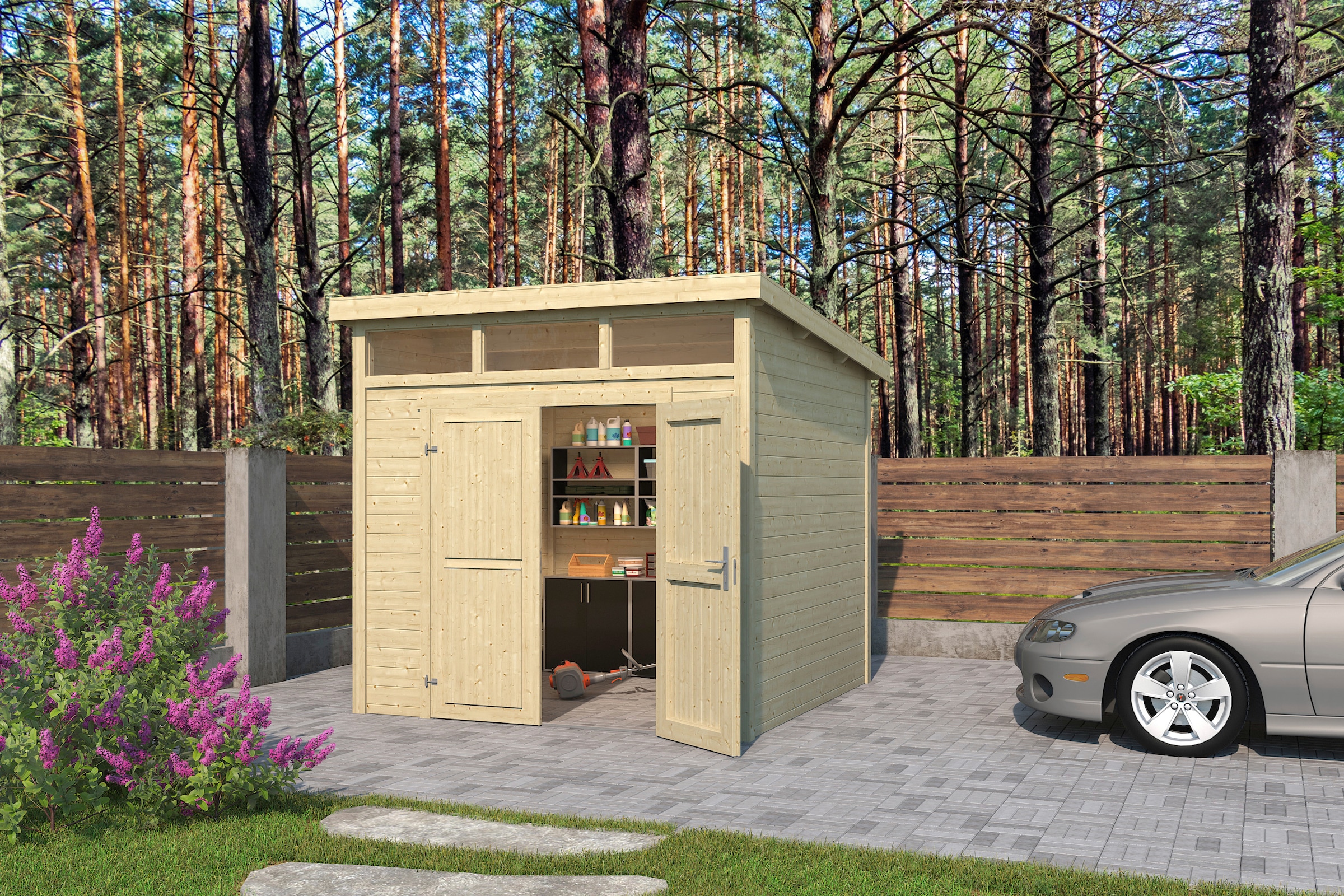 LASITA MAJA Gartenhaus »Kibo 3«, Blochbohlenhaus 28mm, Fundamentmass 2500x2500, Naturbelassen