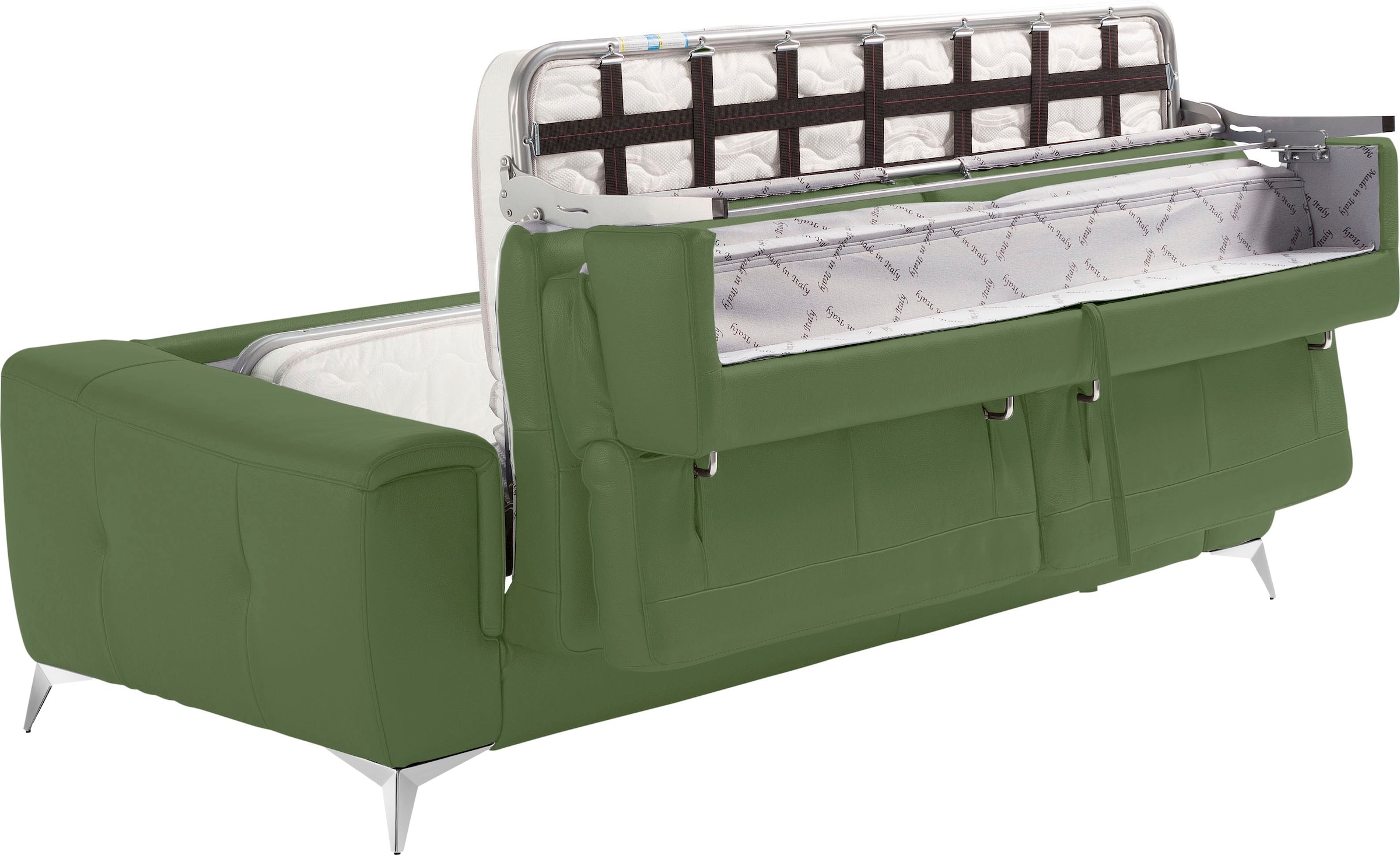 Egoitaliano Schlafsofa »Francine Designsofa, Loungesofa mit Dauerschlaffunktion, Breite 233 cm«, mit Bettfunktion, Leder CAREZZA, sprite, Fußfarbe chrom