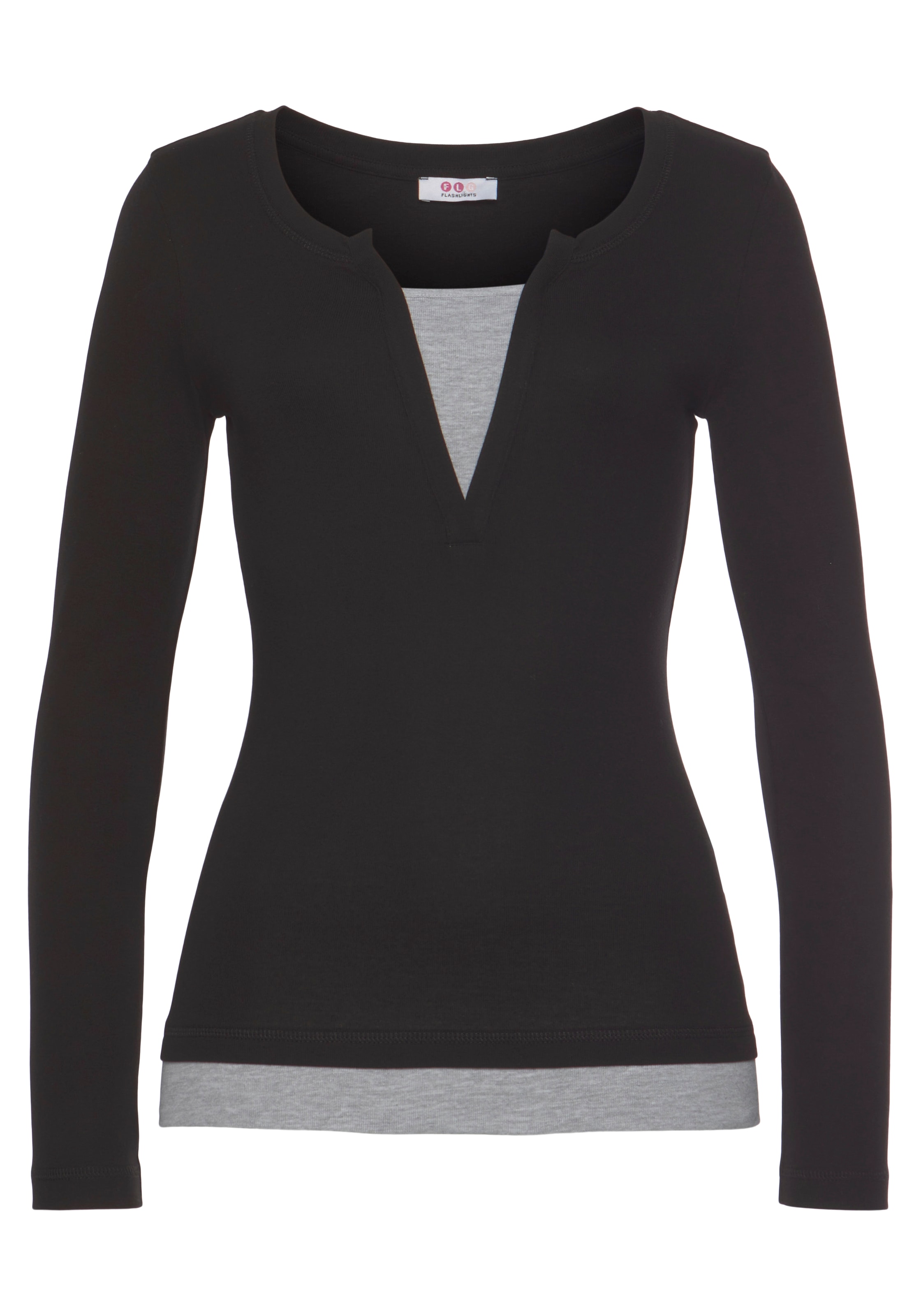 Flashlights 2-in-1-Langarmshirt figurbetonte Passform,  Rundhalsausschnitt,  elastisches Material