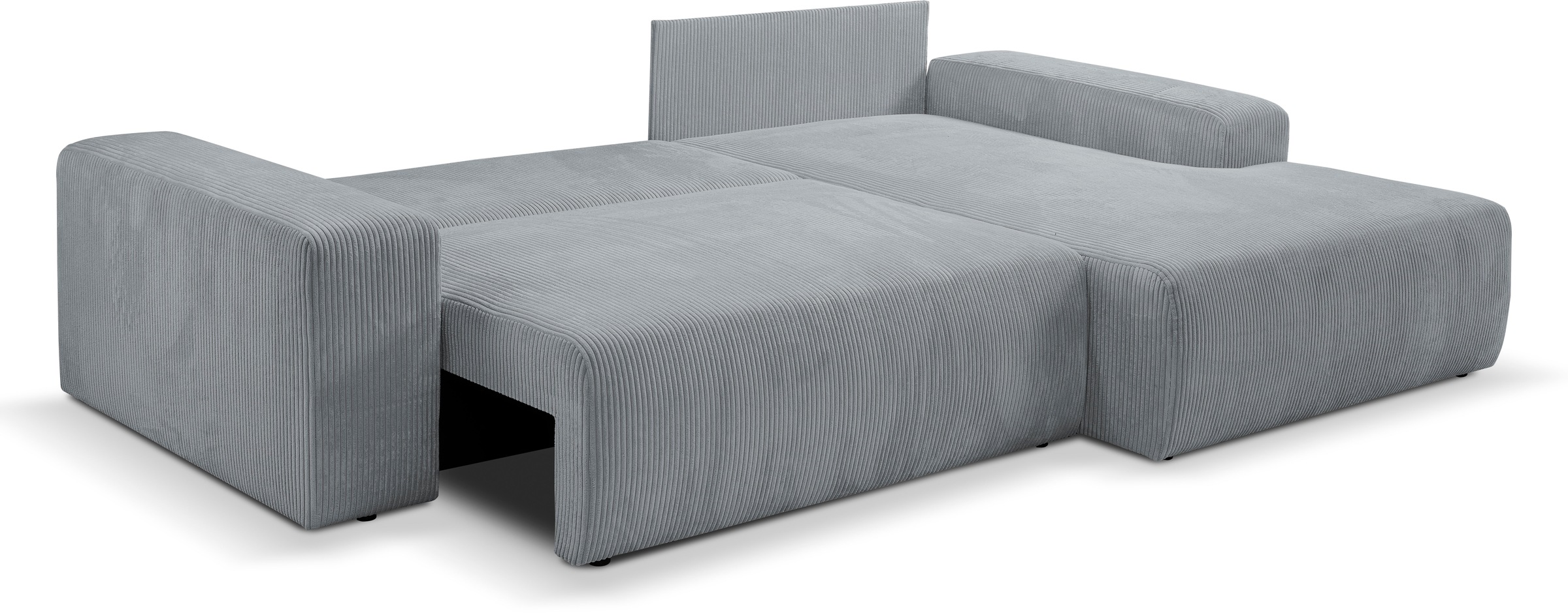 WERK2 Ecksofa »Rotterdam-L, kuschelweicher Cord oder Breitcord, L-Form, Breite 267 cm«, Design Ecksofa mit Schlaffunktion & Bettkasten, Cord, Grau
