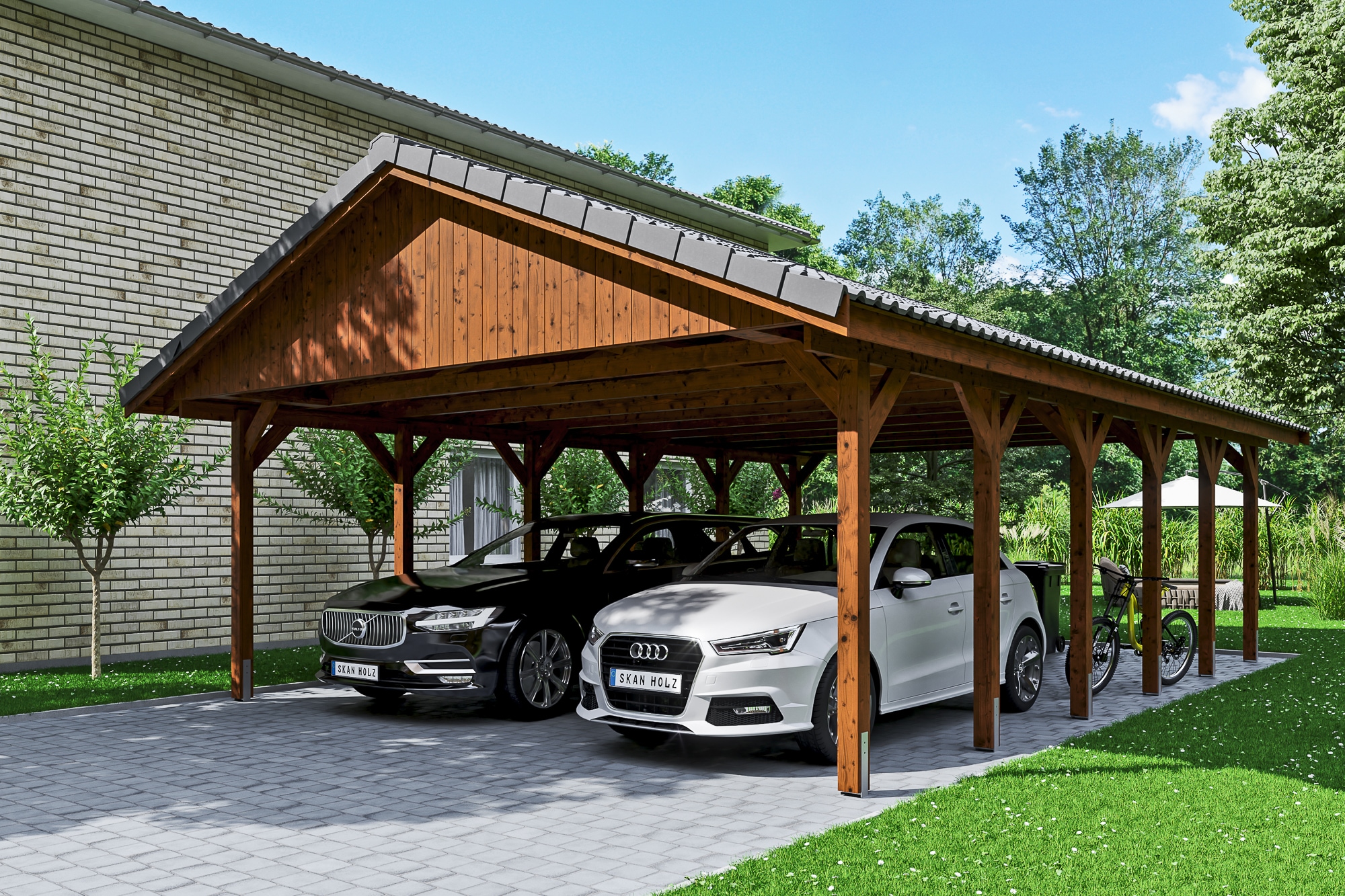 Skanholz Doppelcarport »Wallgau«, 530 cm, Nussbaum, mit Dachlattung