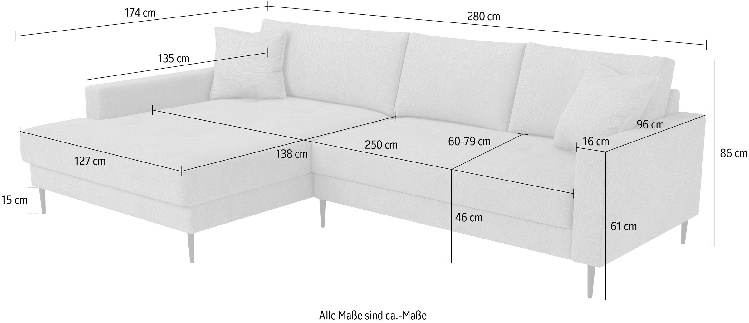 OTTO home Ecksofa »Summer L-Form, B: 280cm, in Cord & Struktur« wahlweise mit Kopfstützen, schwarze Metallfüße
