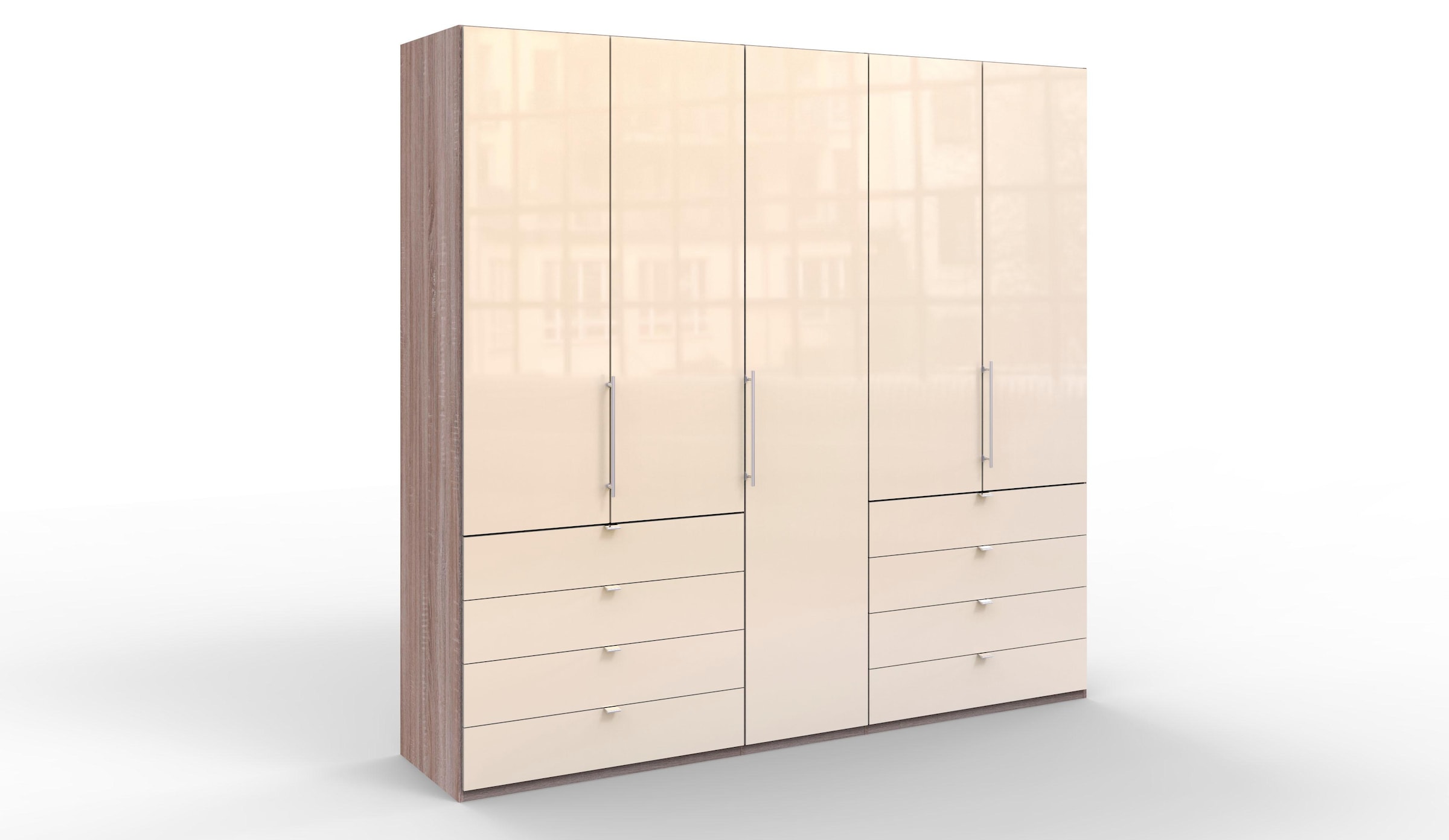 WIEMANN Falttürenschrank »Loft, Kleiderschrank, Schrank, Wäscheschrank, mit Glasfront«, (3 Breiten, 2 Höhen 216/236 cm auswählbar, MADE IN GERMANY), inkl. gepämpften Schubkästen und Türen, mit Panoramaöffnung