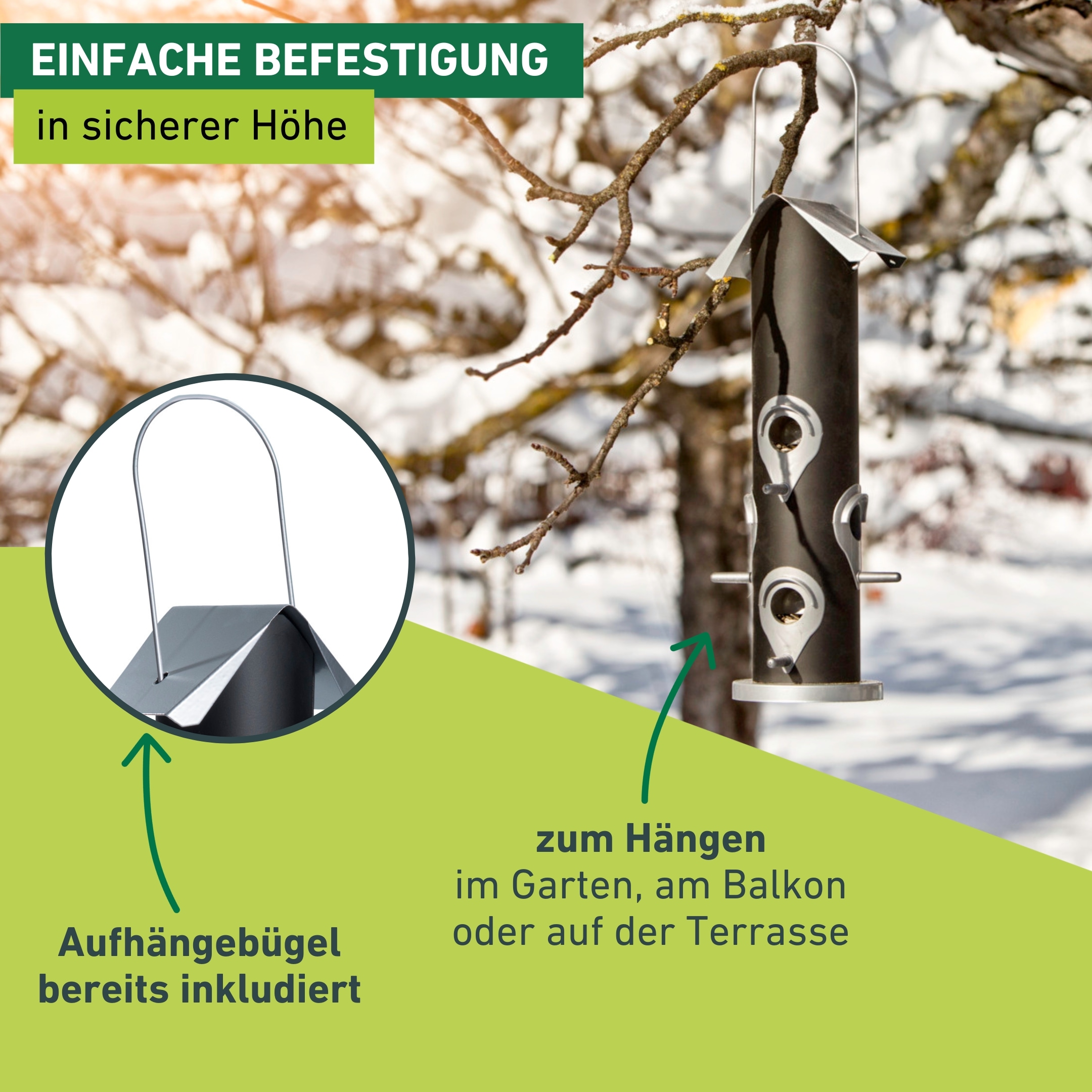Windhager Vogelhaus »Saatmischung, Vogelfuttersilo aus robustem Metall« Futterstation inkl. Aufhängung, Füllvolumen ca. 1,25l, 13,5x13,5x35cm