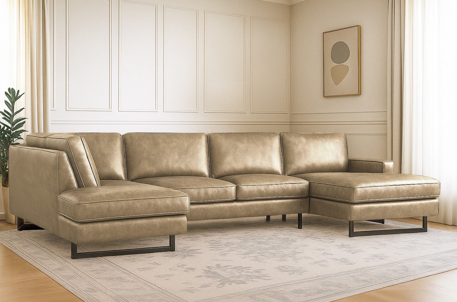 Places of Style Wohnlandschaft »Pinto, 350 cm, U-Form, XXL, mit Ottomanen«, Cord, Chenille, Lederoptik, mit Keder, Metallfüße, Wellenunterfederung
