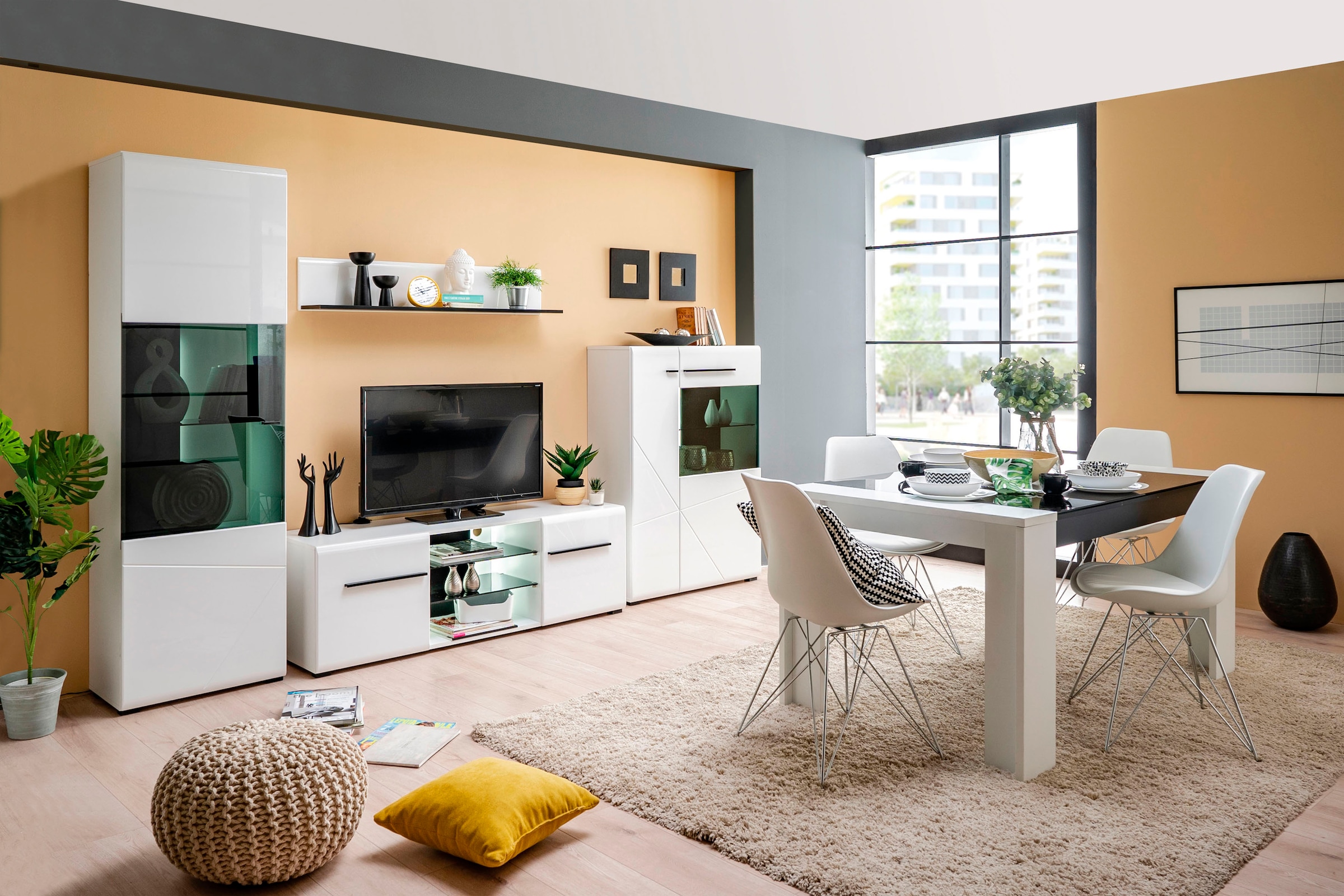 INOSIGN Highboard »Trentino«, Vitrine, Soft-Close-Funktion, Hochglanzfronten, Breite 87 cm