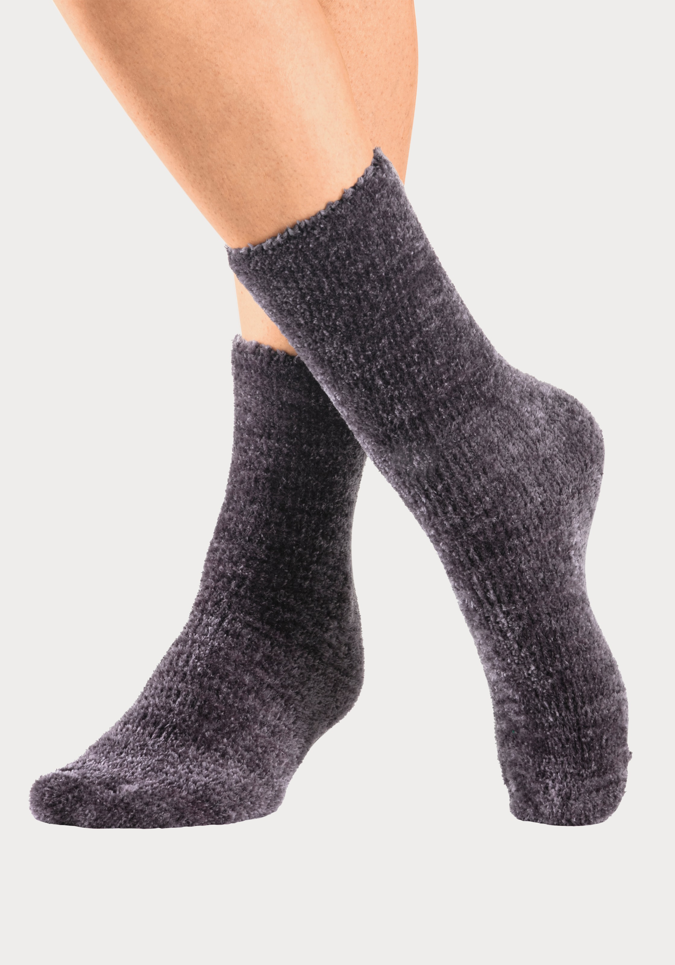 Lavana Kuschelsocken, (Packung, 5 Paar), Bettsocken aus weichem, leicht glänzendem Chenillegarn