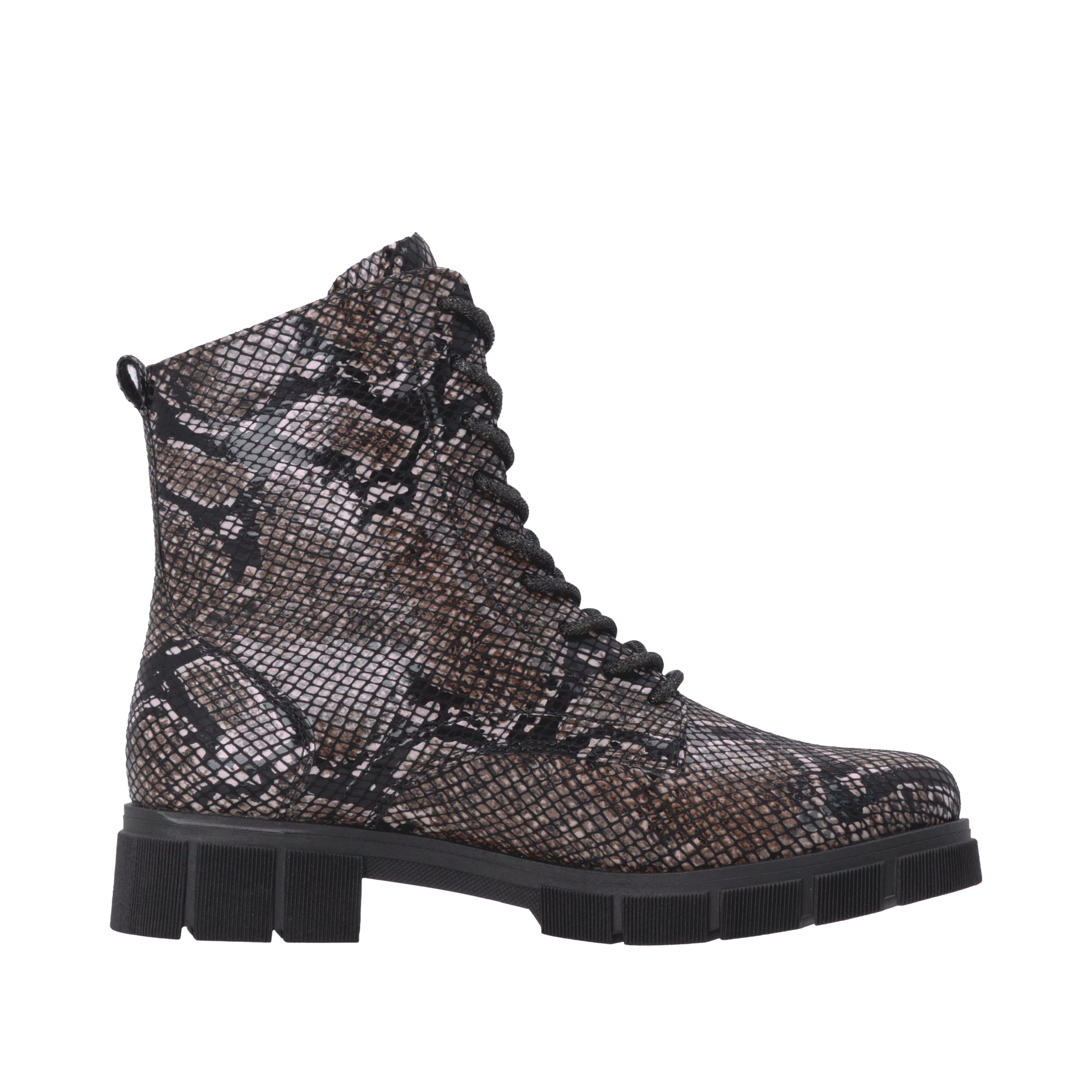 Remonte Schnürstiefelette  Blockabsatz, Schnürboots im modischem Reptilien-Look