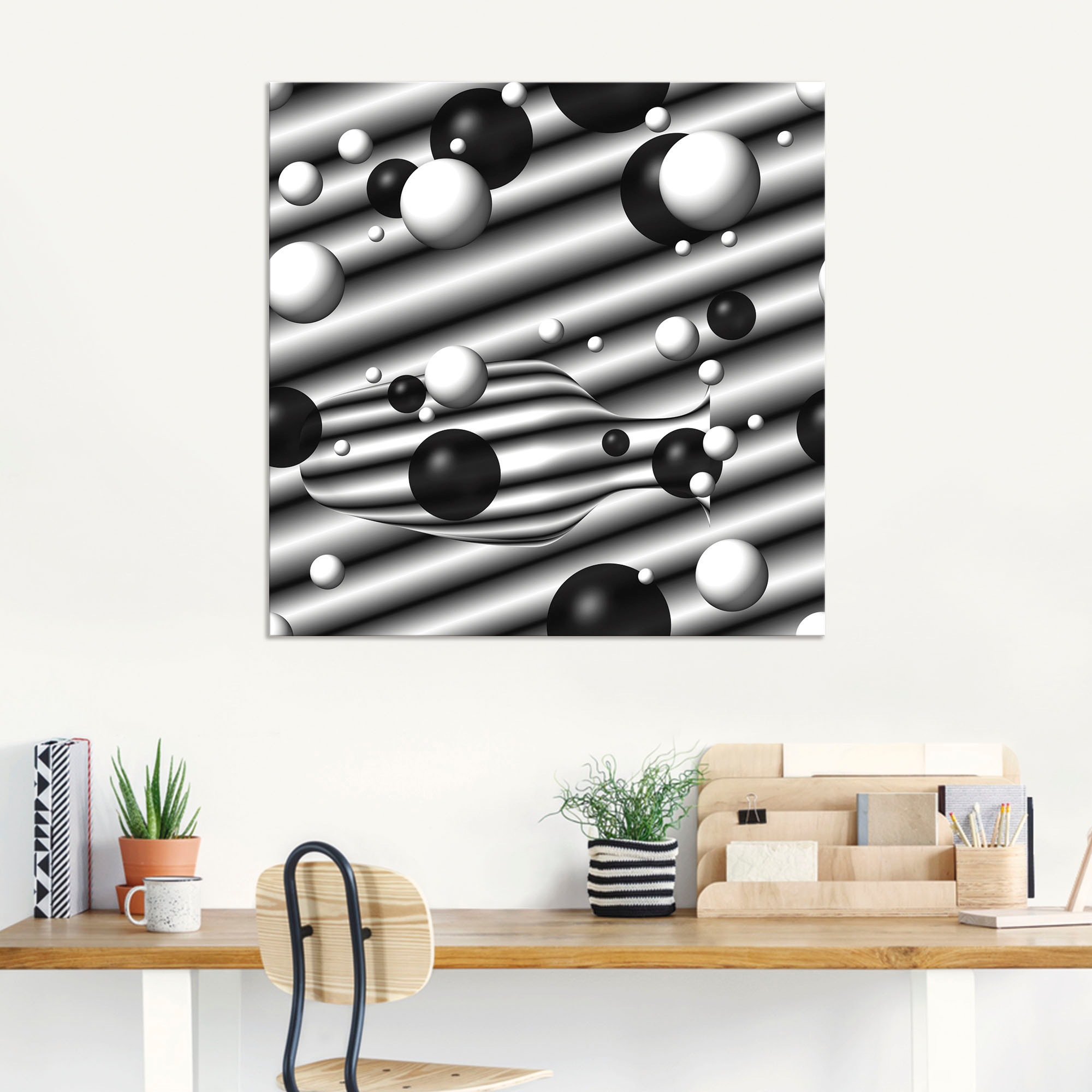 Artland Alu-Dibond-Druck »Bälle und Karaffe monochrom«, Muster, (1 St.), für Innen- und Außenbereich geeignet, Outdoorbild