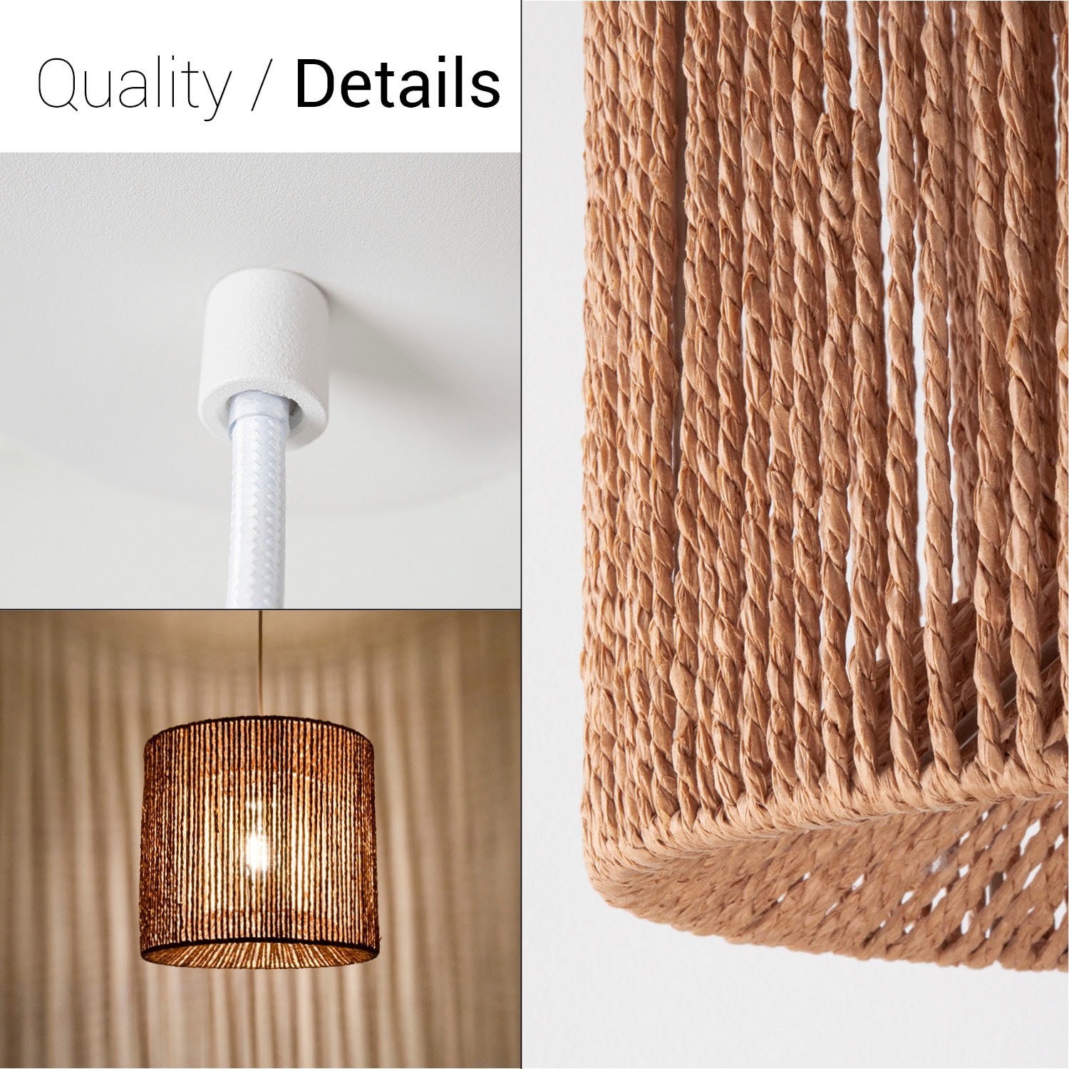 Paco Home Pendelleuchte »Hugo Ramira«, Leuchtmittel E27 | ohne Leuchtmittel, Wohnzimmer Esszimmer Rattan Optik Boho Schirm Papier E27 Modern