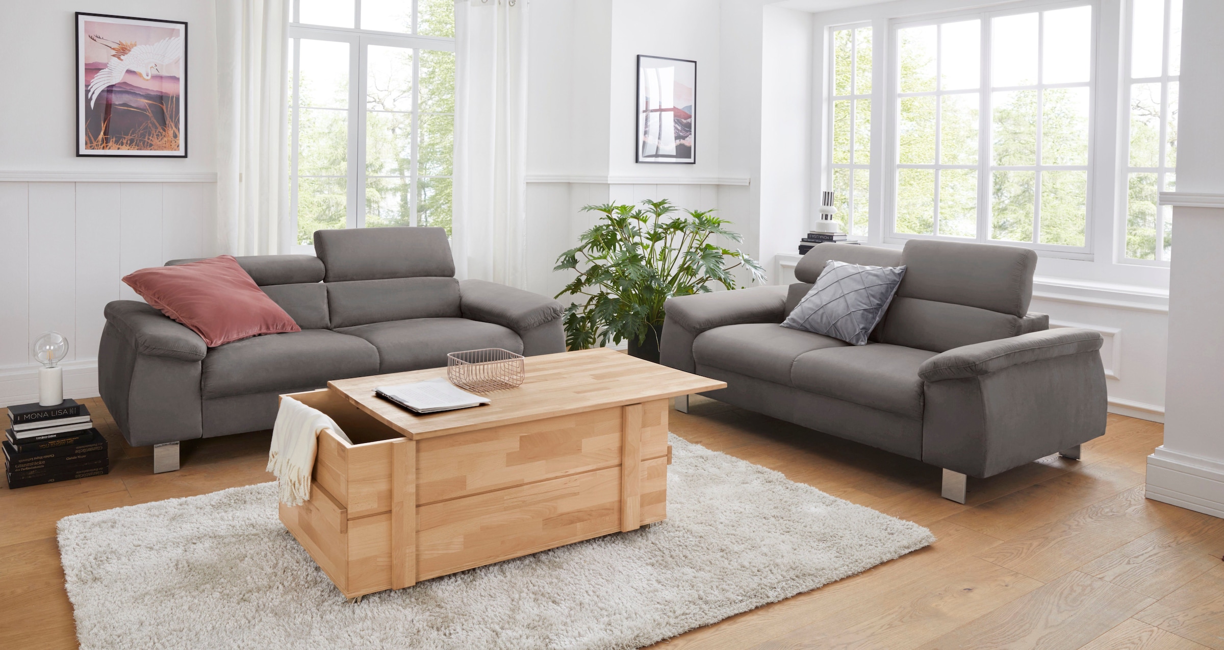 COTTA Polstergarnitur »Komaris«, (Set), Set bestehend aus: 2-Sitzer mit Kopfteilverstellung & Hocker