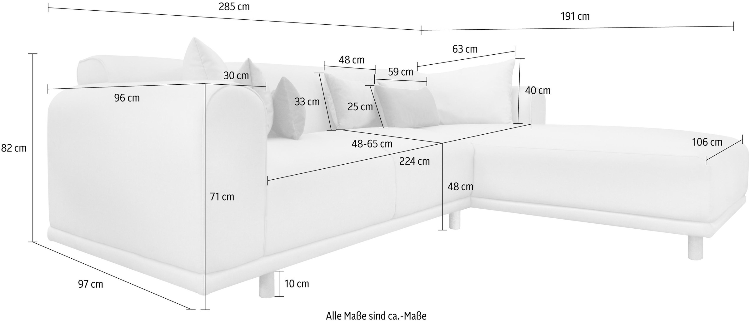 andas Ecksofa »Maroon L-Form«, in skandinavischem Design, mit losen Kissen