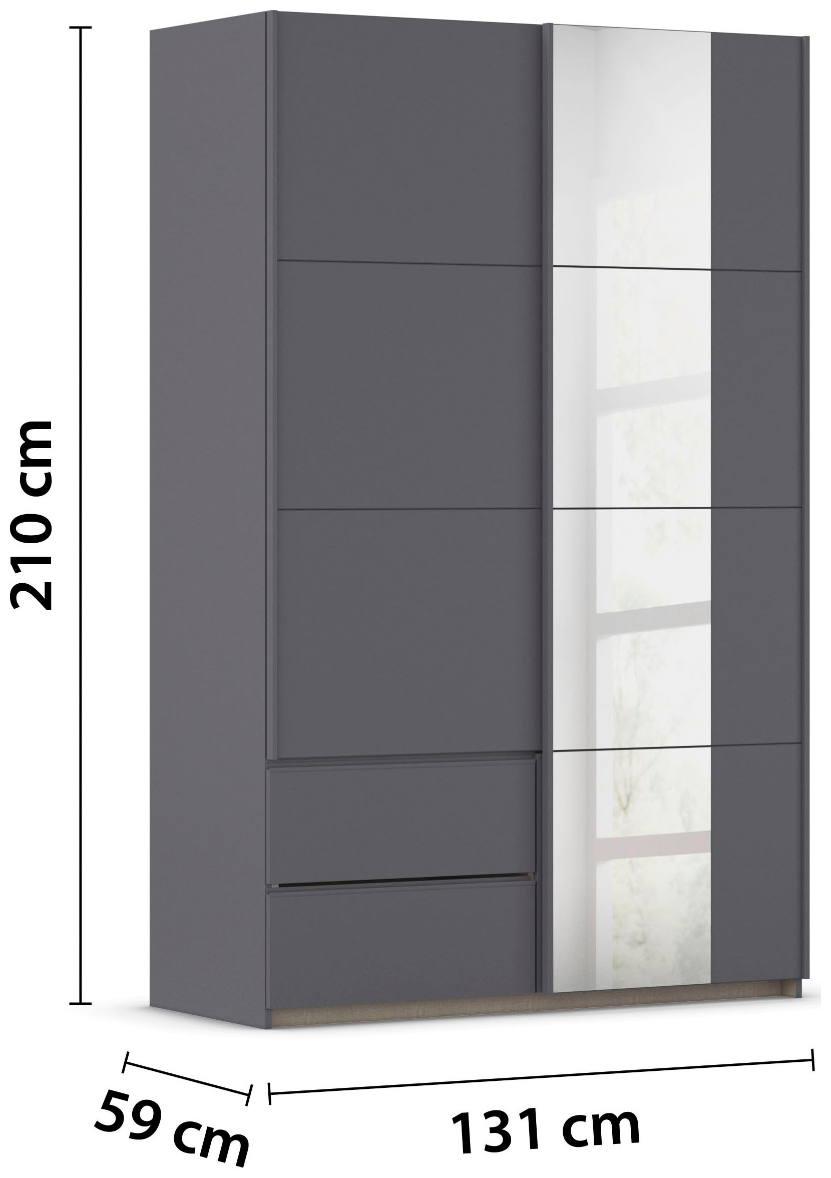 rauch Schwebetürenschrank »Kleiderschrank Schrank Garderobe Wäscheschrank SEVILLA mit Spiegel«, (in 3 verschiedenen Ausstattungen BASIC/CLASSIC/PREMIUM), Metall-Griffleisten alufarben oder Graumetallic MADE IN GERMANY