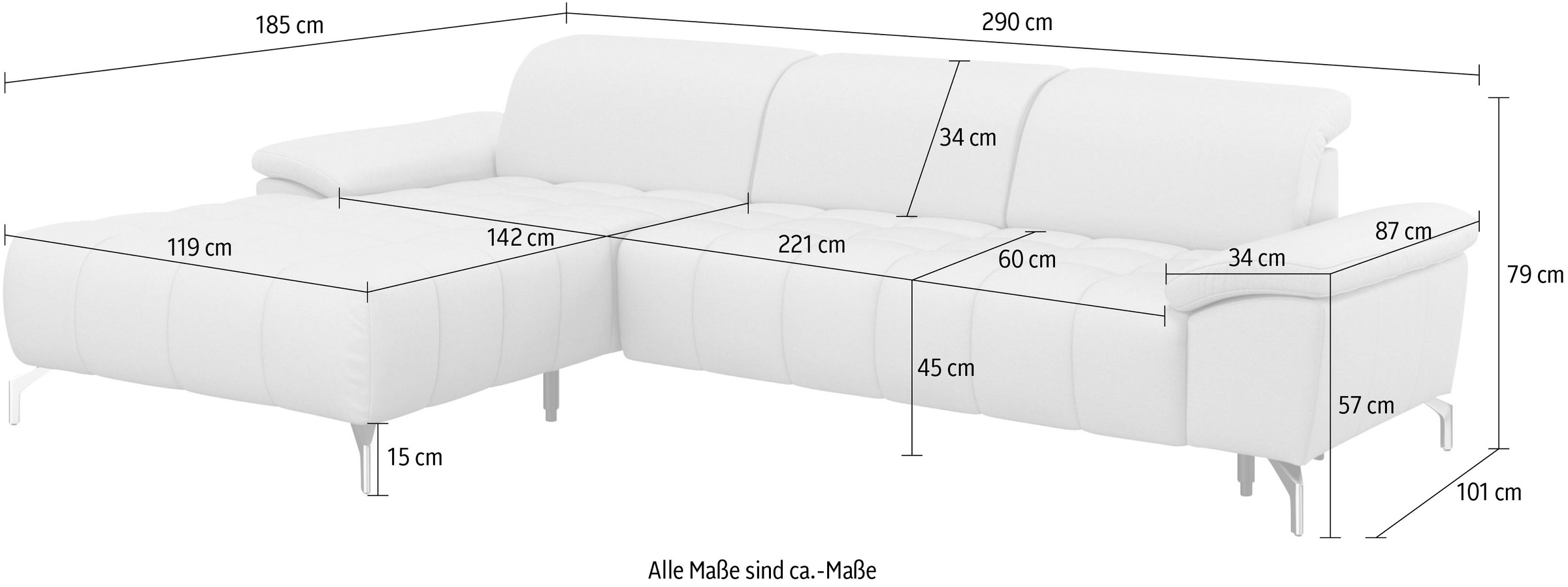 sit&more Ecksofa »Cool L-Form«, wahlweise mit Kopfteilverstellung und Vorziehsitz, motorisch