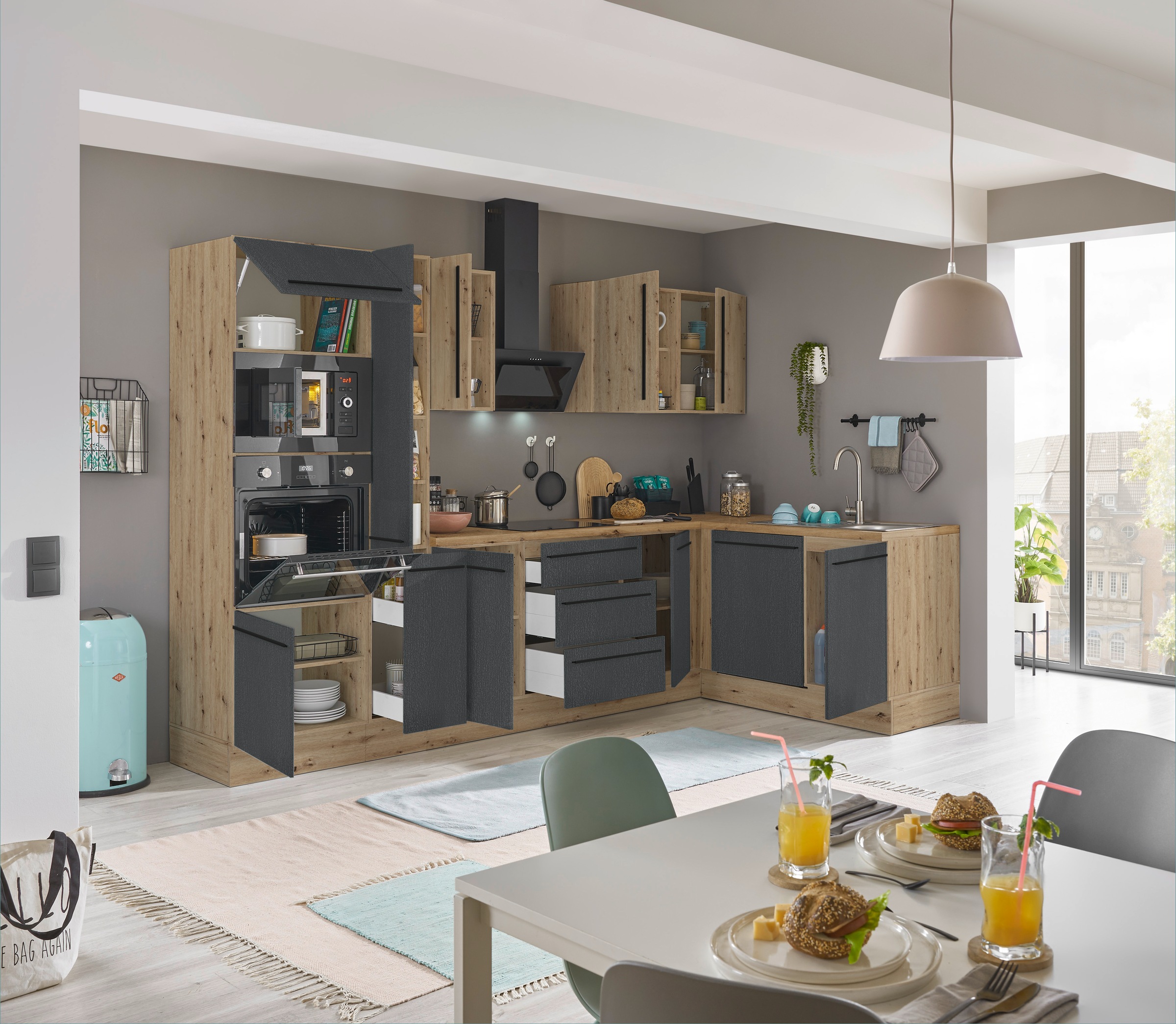 KOCHSTATION Winkelküche »Florida, Stellbreite 310x175 cm«, wahlweise mit E-Geräten, mit Softclose für Türen und Schubkästen