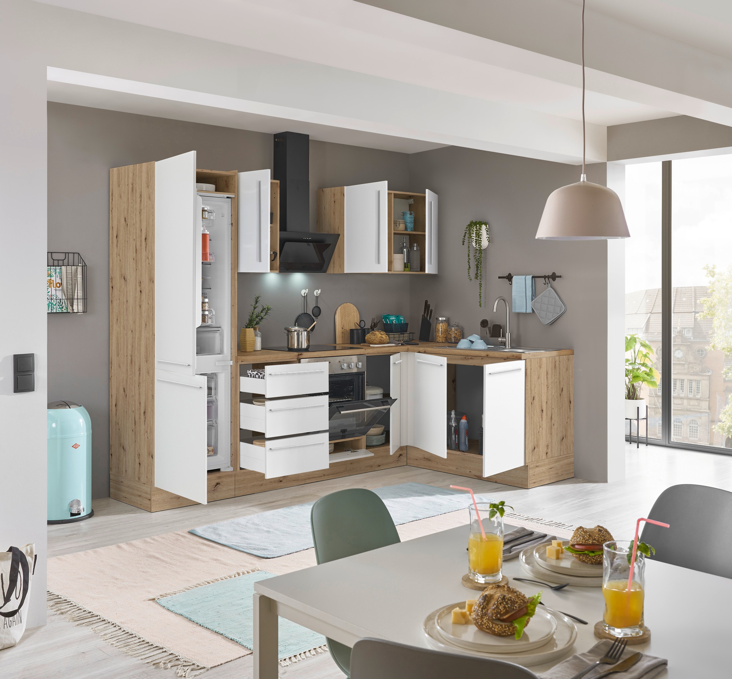 KOCHSTATION Winkelküche »Florida, Stellbreite 270x165 cm« wahlweise mit E-Geräten, mit Softclose für Türen und Schubkästen