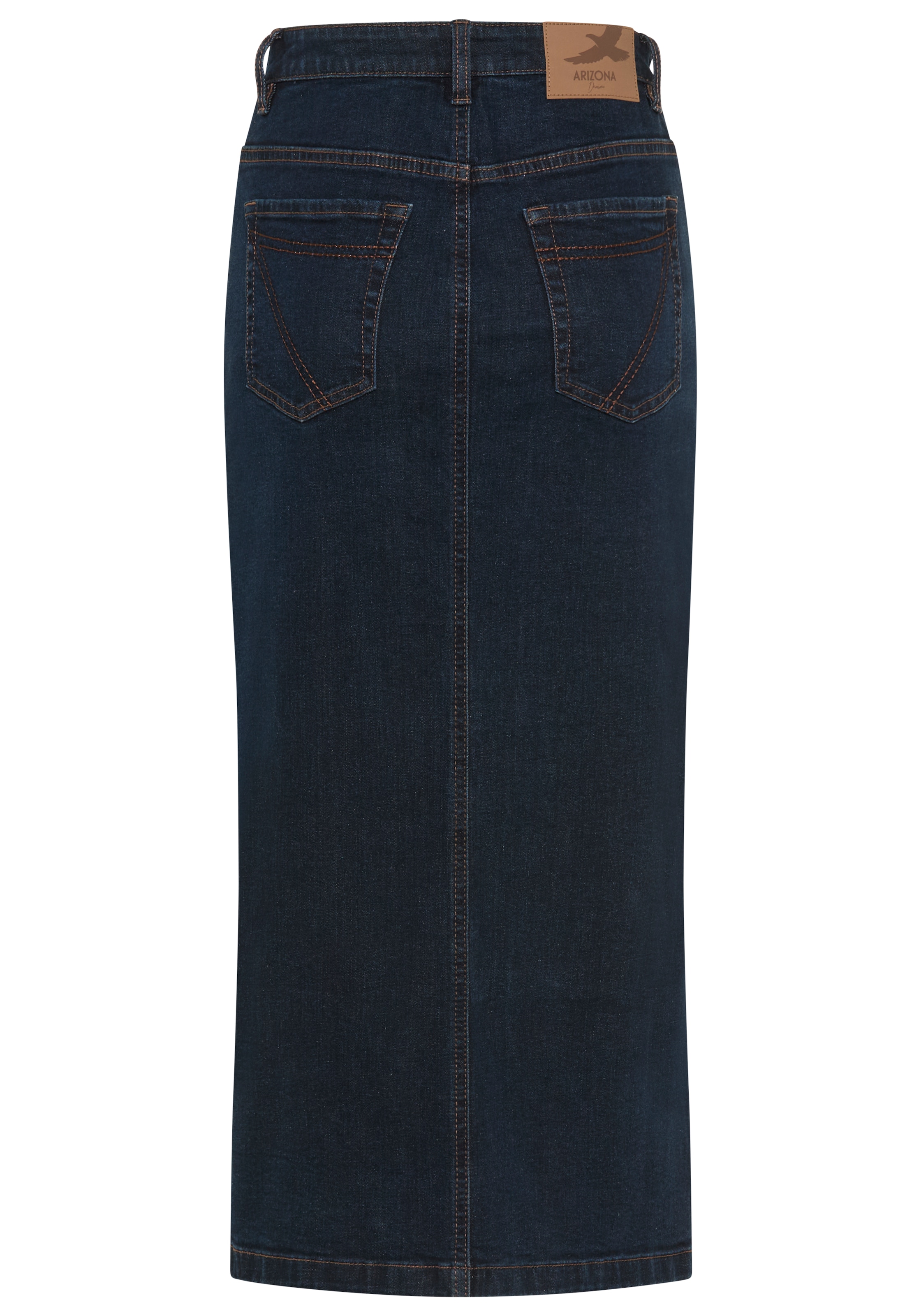 Arizona Jeansrock »lang« wadenlang, mit Schlitz, figurbetonte Passform, aus elastischem Denim