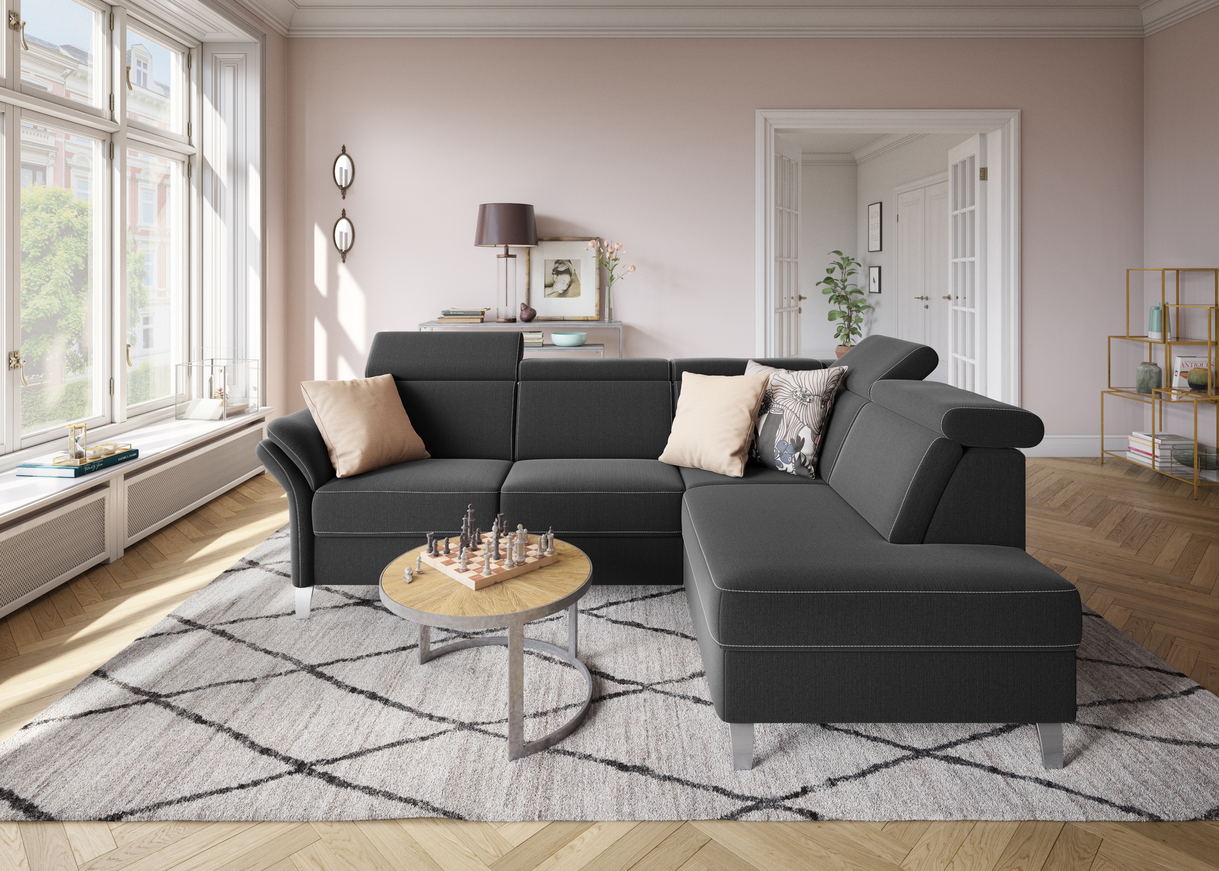 sit&more Ecksofa »Vincenzo L-Form«, inklusive Kopfteilverstellung, wahlweise mit Bettfunktion, Bettkasten