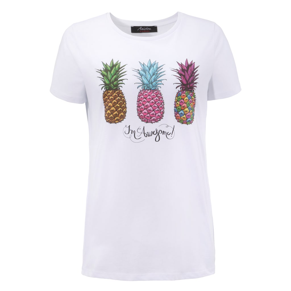 Aniston CASUAL T-Shirt, mit 3 bunten Ananas bedruckt