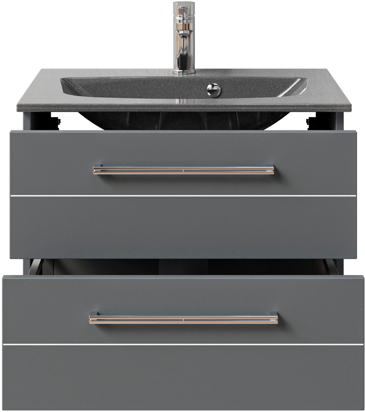Saphir Waschtisch »Serie 6025 Mineralmarmor-Waschtisch mit Unterschrank, 67 cm breit«, Waschplatz mit 2 Schubladen, hängend, verschiedene Ausführungen