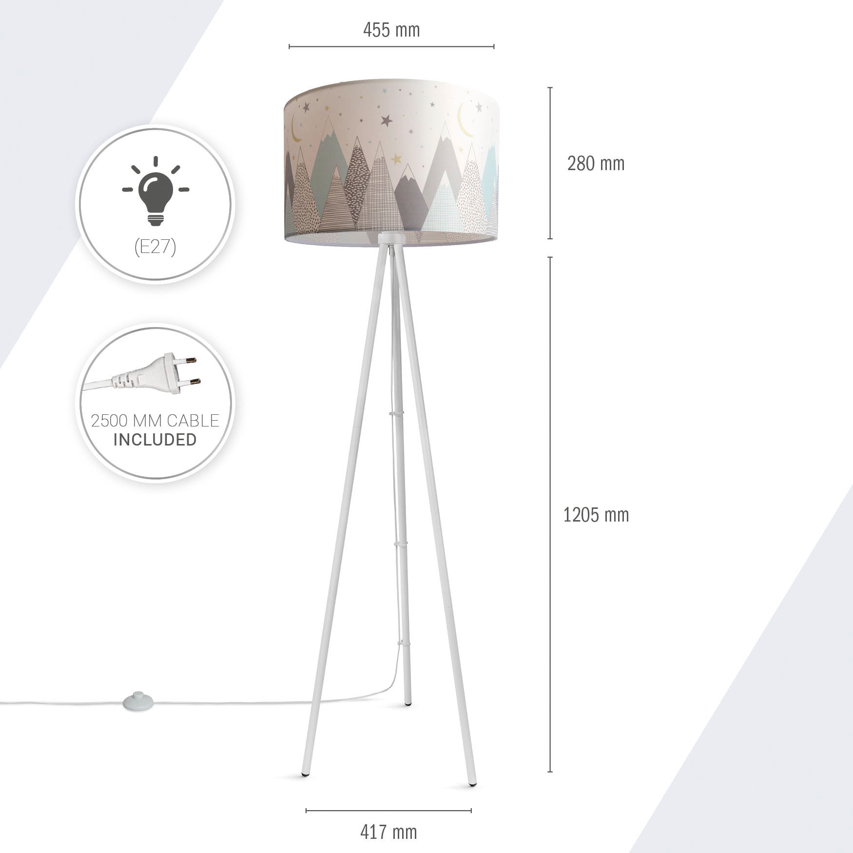 Paco Home Stehlampe »Trina Cosmo«, Leuchtmittel E27 | ohne Leuchtmittel, Stehlampe Kinderzimmer Stativ Stoffschirm Baby Mond Sterne Dreibein