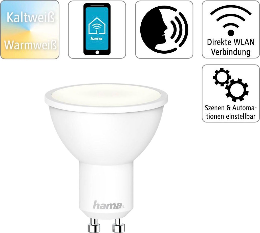 Hama LED-Leuchtmittel »WLAN LED Lampe, GU10,5W, für Sprachsteuerung, Appsteuerung, Weiß«, GU10