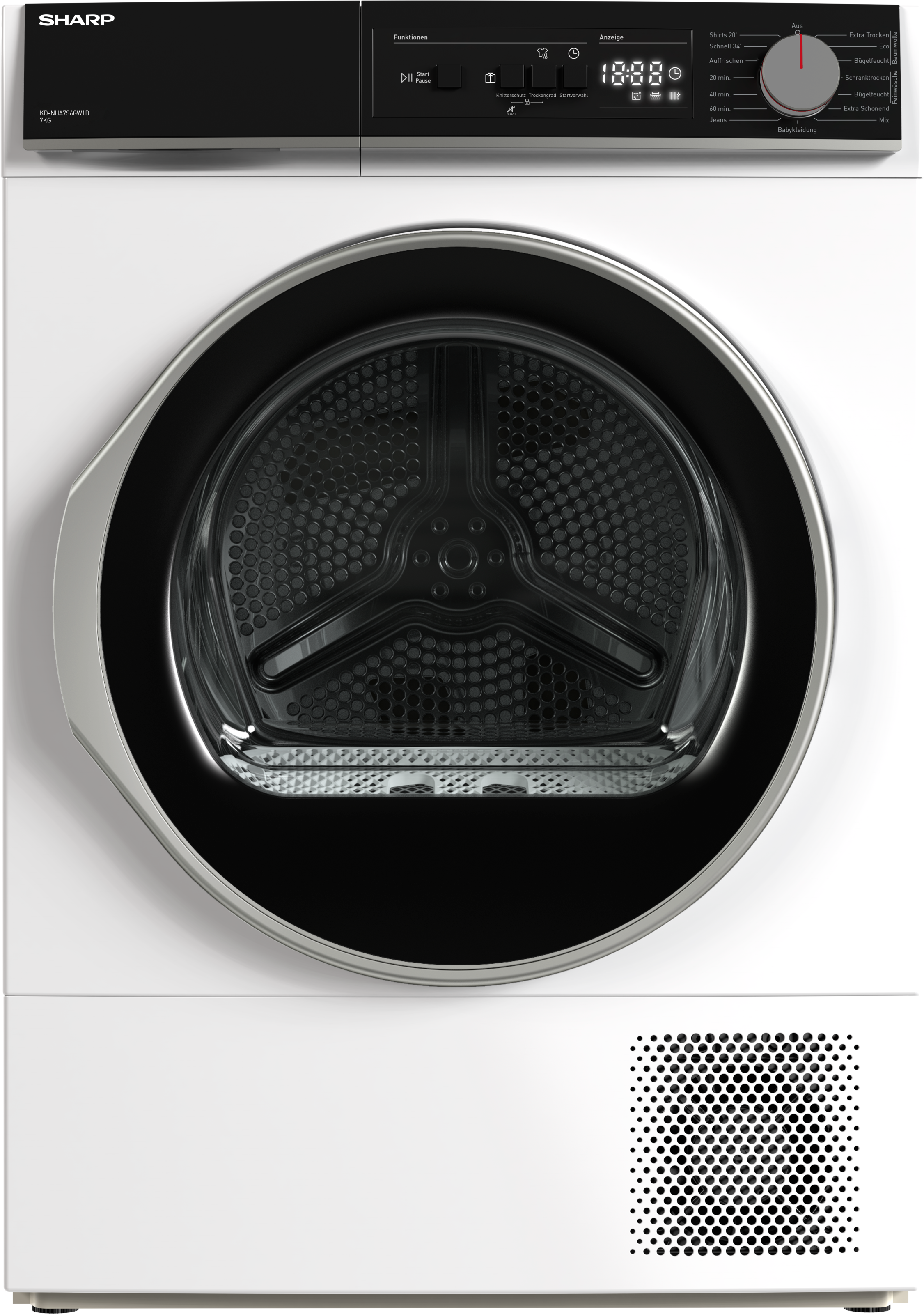 SHARP Wärmepumpentrockner »KD-NHA7S6GW1D-DE« Budget Class 7kg / EEK D / 3 Tasten / XL-Glas-Tür / Weiß weiß 15 Trockenprogramme inkl....