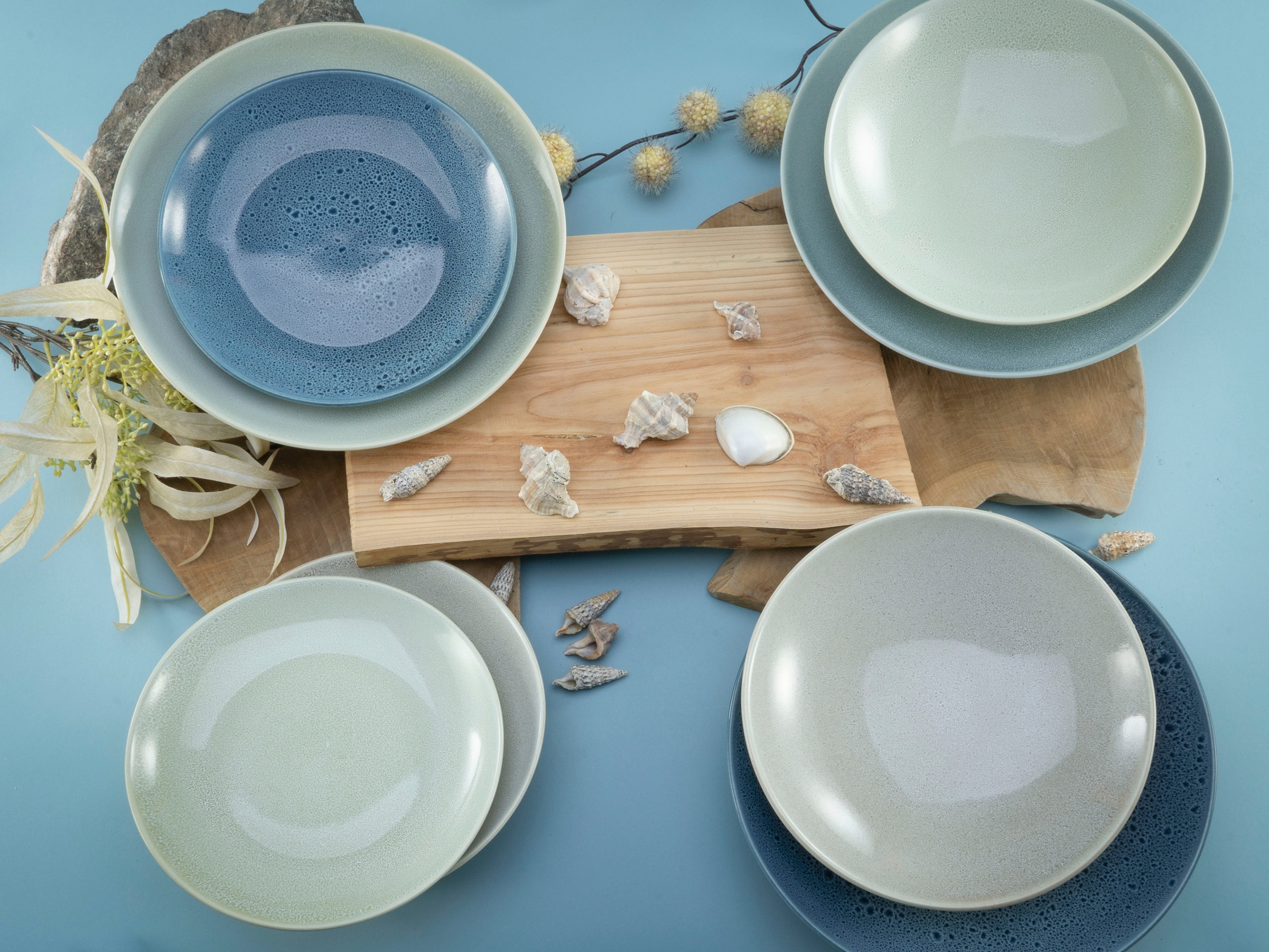 CreaTable Teller-Set »Geschirr-Set Reactive«, (Set, 12 tlg., Tafelservice für 4 Personen), Service, jedes Stück ein Unikat, 12 Teile, für 4 Personen