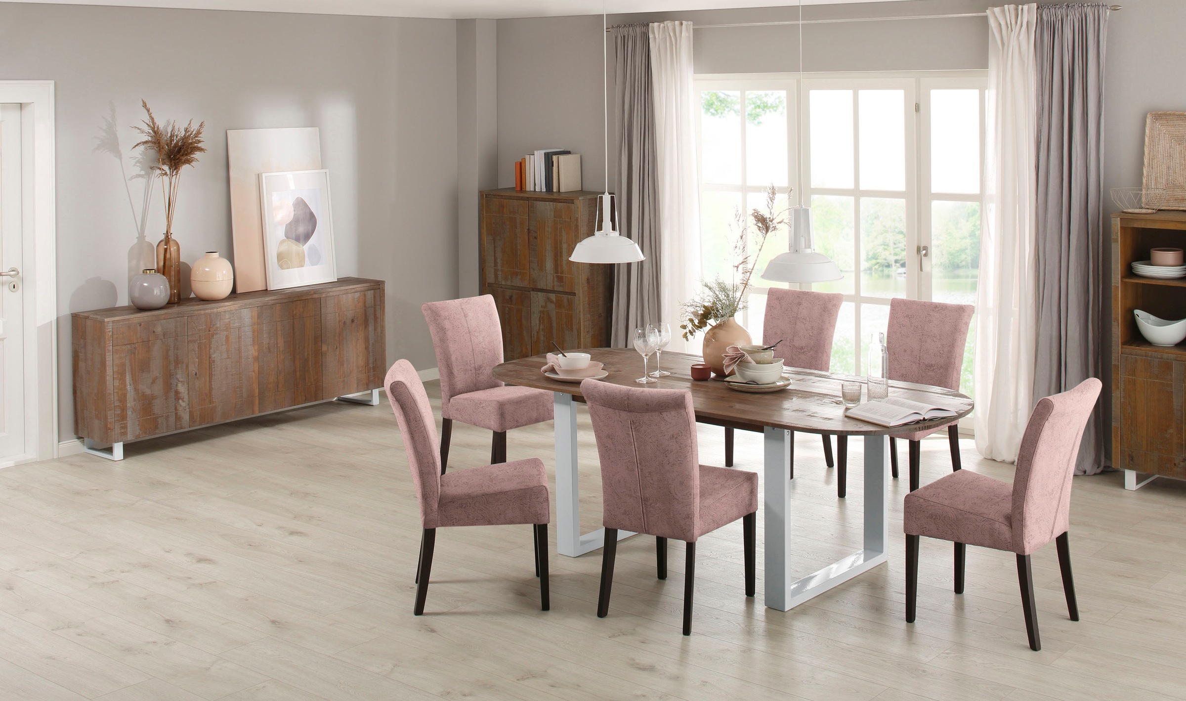 Home affaire Esszimmerstuhl »Queen«, (Set), 4 St., Luxus-Microfaser mit Druck, Beine aus massiver Buche, wengefarben lackiert, Polsterstuhl