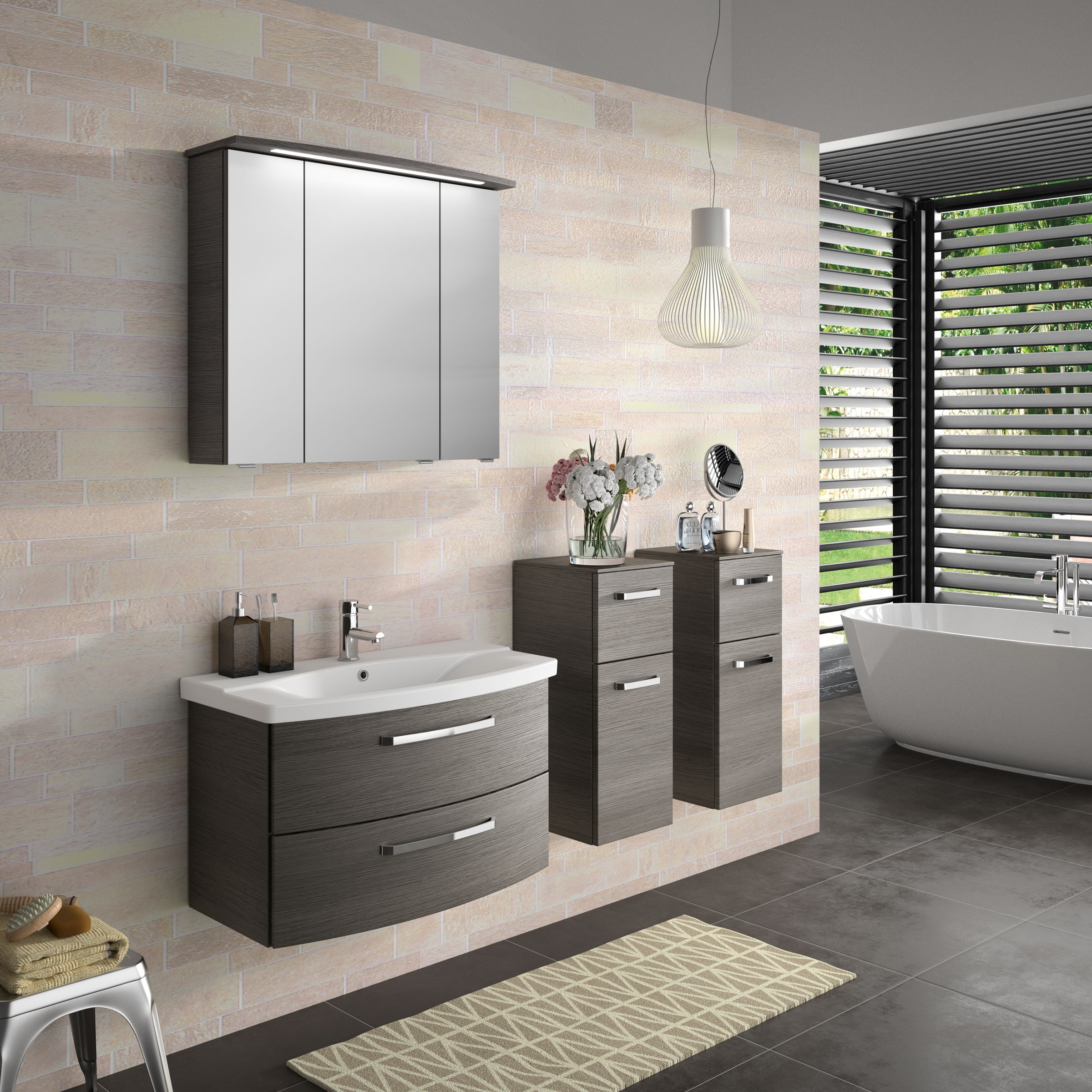 Saphir Badmöbel-Set »Serie 4010 2-teilig Keramik-Waschtisch mit LED-Spiegelschrank«, (Set), Badezimmer Set 84 cm breit, inkl. Türdämpfer, 3 Türen, 2 Schubladen