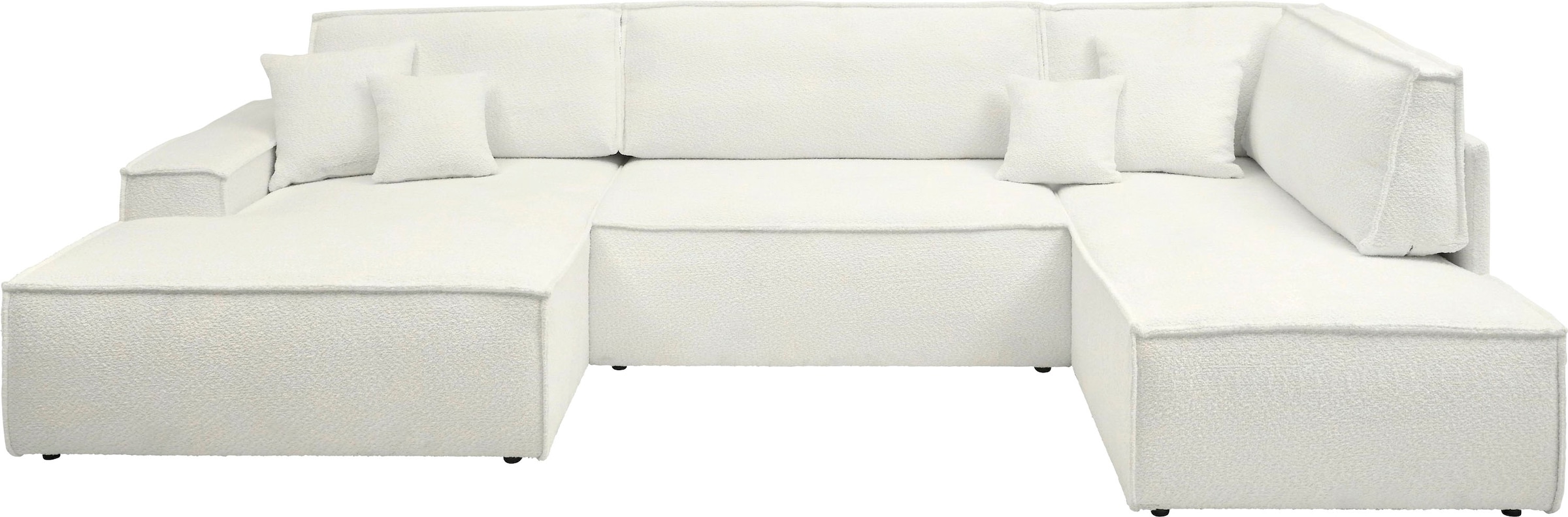 andas Wohnlandschaft »FINNLEY U-Form XXL 329 cm, Schlafsofa, Schlaffunktion m. Bettkasten«, (194/139 cm), Bouclé, Struktur und Cord