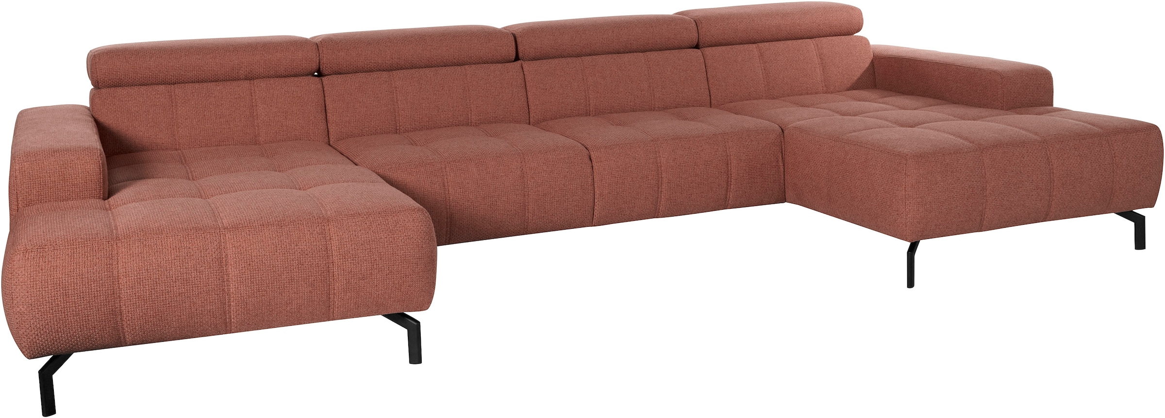 DOMO collection Wohnlandschaft »Cunelli tolle Sitznähte als Designelement, fester Sitzkomfort, U-Form«, wahlweise mit Kopfteilverstellung, bodenfrei