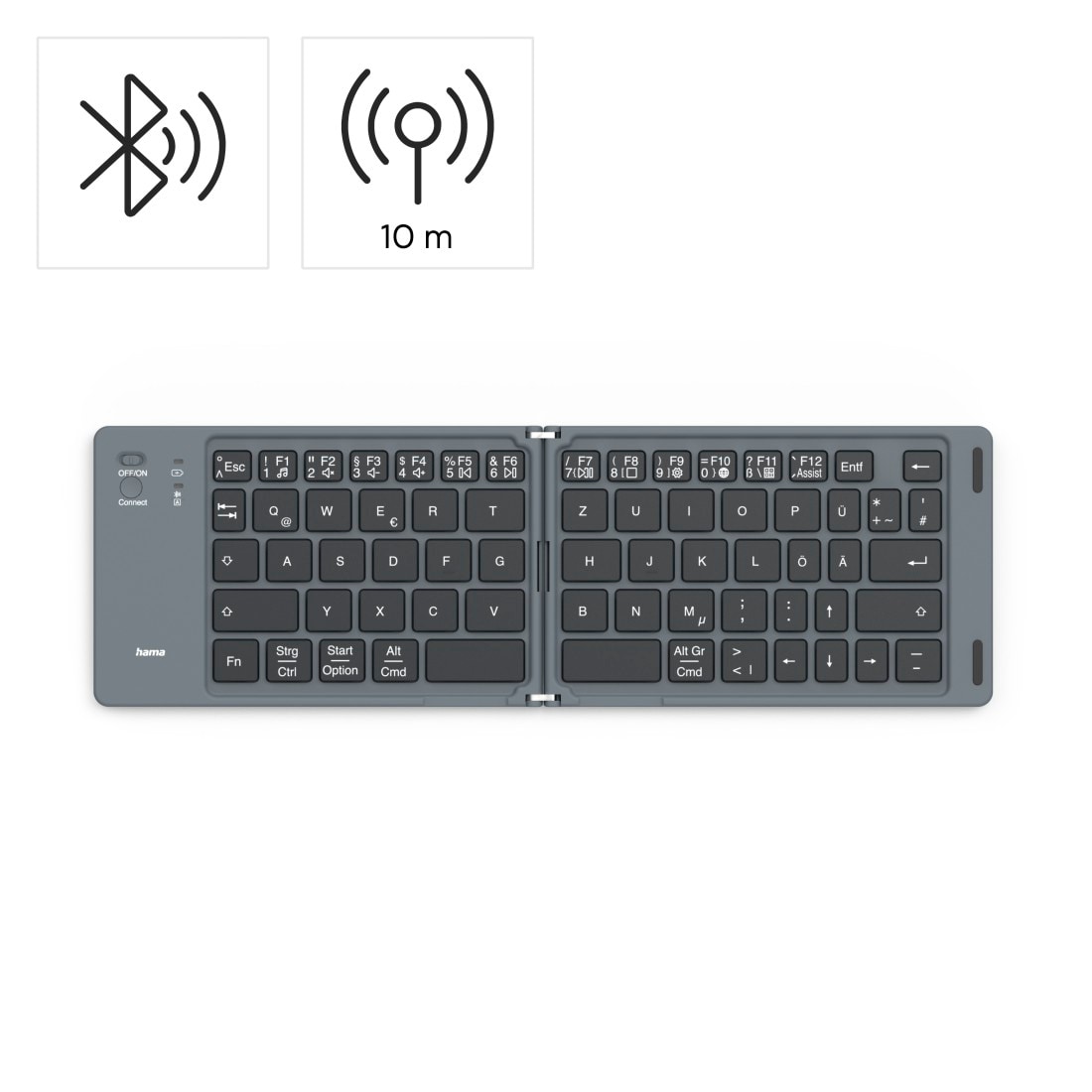 Hama Ultra-Slim-Bluetooth-Tastatur »Faltbare Tastatur (Mini-Tastatur Bluetooth, Wireless, für Tablet/iPad)«, (Multimedia-Tasten), kompakt, universell einsetzbar, robust