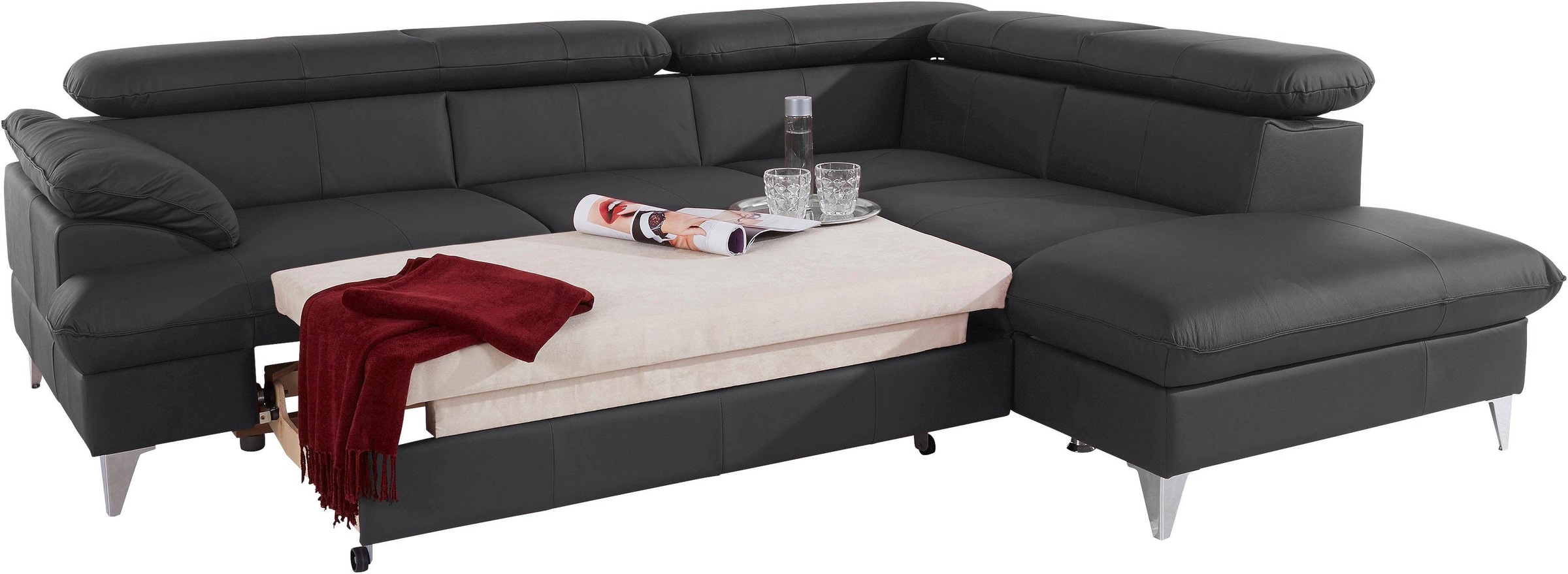 COTTA Polstergarnitur »Caluso L-Form«, Set bestehend aus: Ecksofa mit Kopfteilverstellung & Hocker