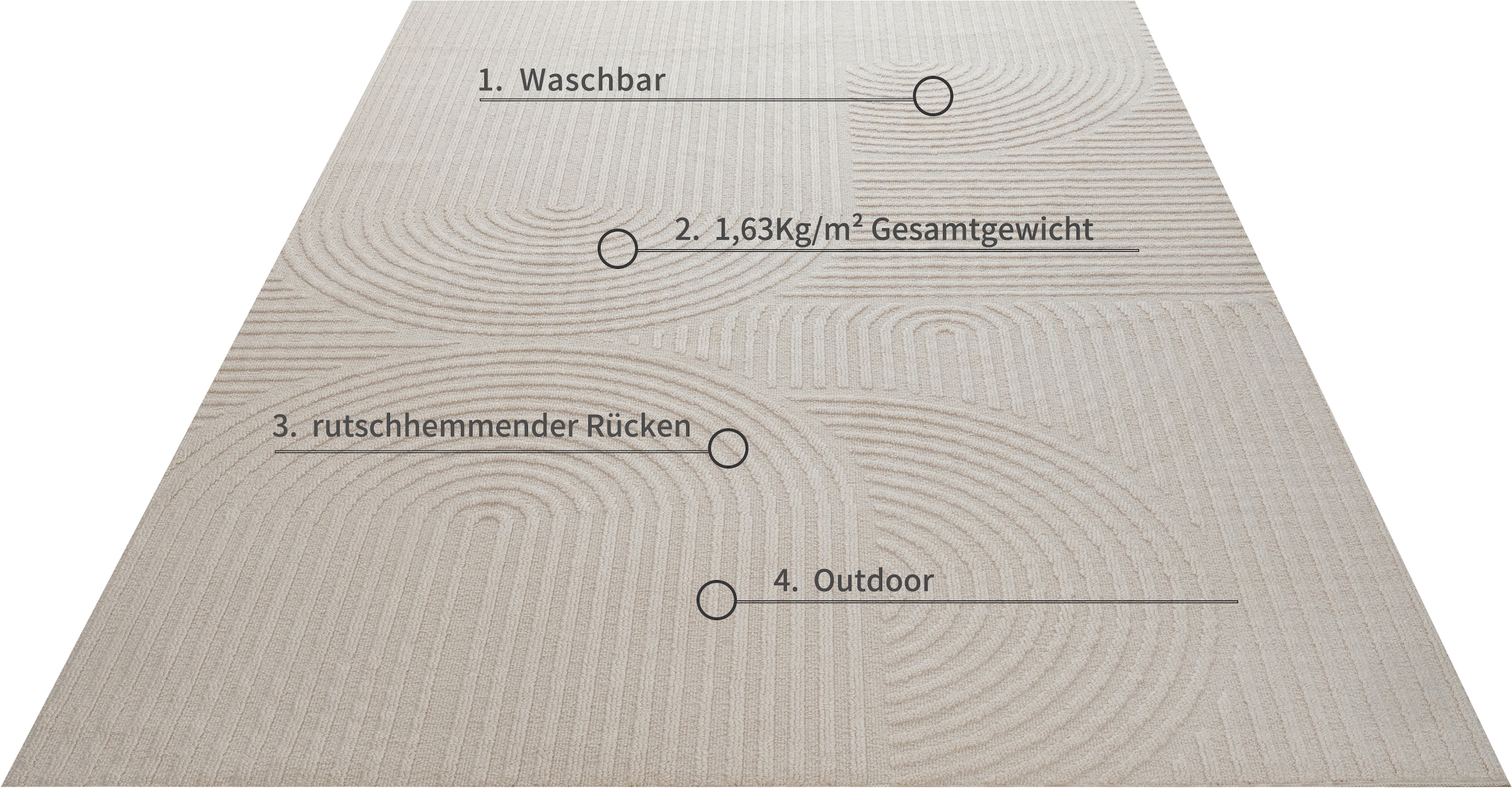 OTTO home Teppich »Jola, In- und Outdoor geeignet, Hoch-Tief-Design, Scandi« rechteckig 9 mm Höhe Hoch-Tief-Struktur, Zen, Wetterfest & UV-beständig, Balkon, Camping