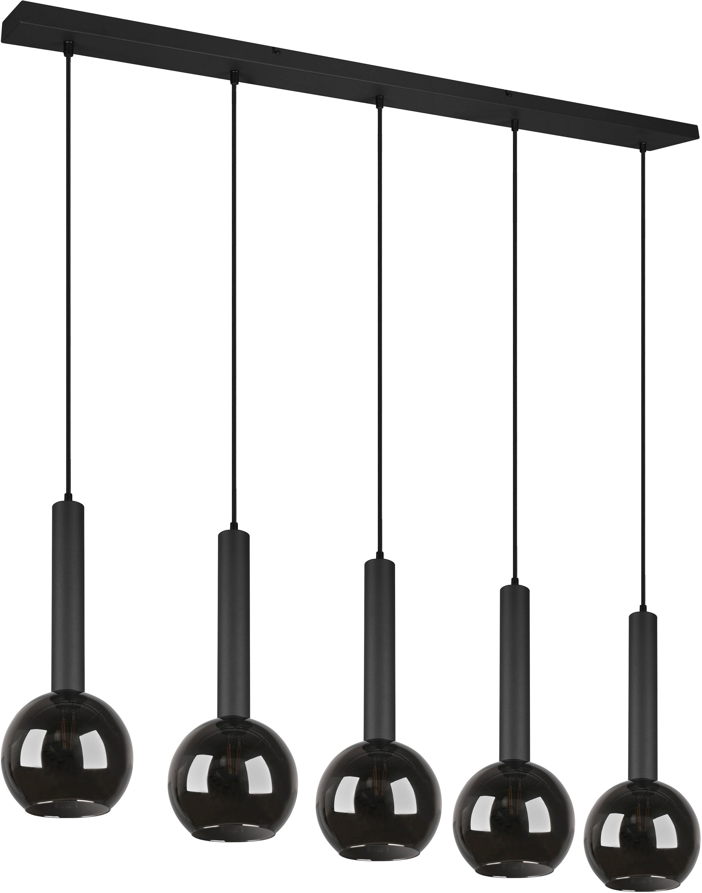 TRIO Leuchten Pendelleuchte »Clayton«, 5 flammig, Leuchtmittel E27 | ohne Leuchtmittel, Hängelampe höhenverstellbar bis 150cm, Glas rauchfarbig, exkl 5xE27