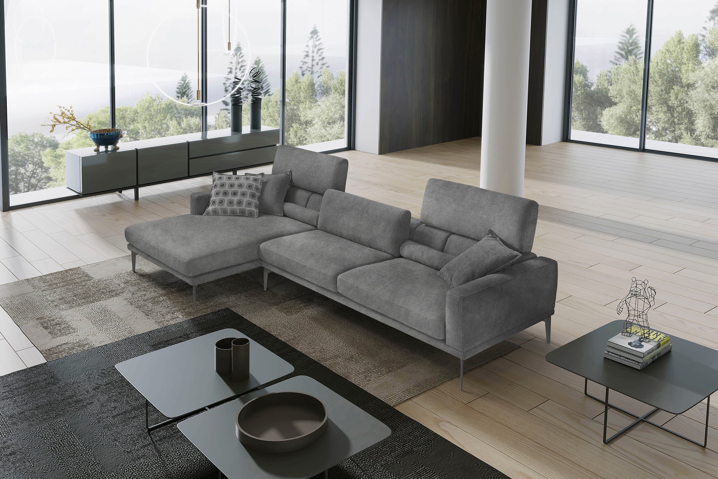 Egoitaliano Ecksofa »Masu, Design trifft sensationellen Sitzkomfort«, inkl. 2 Kissenrollen, Rückenelemente manuell verstellbar, Metallfüße