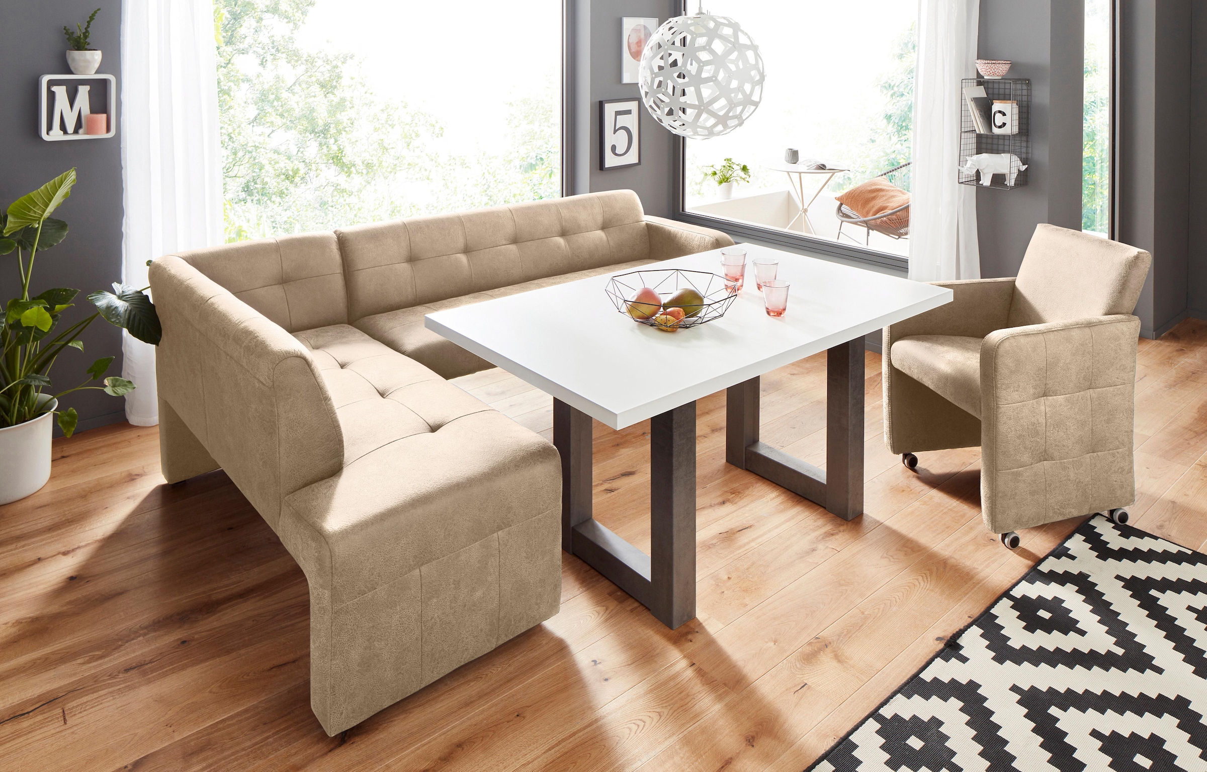 exxpo - sofa fashion Eckbank »Barista mit toller Detailverarbeitung, hohe Bodenfreiheit«, Komfortsitzhöhe 49cm, Frei im Raum stellbar