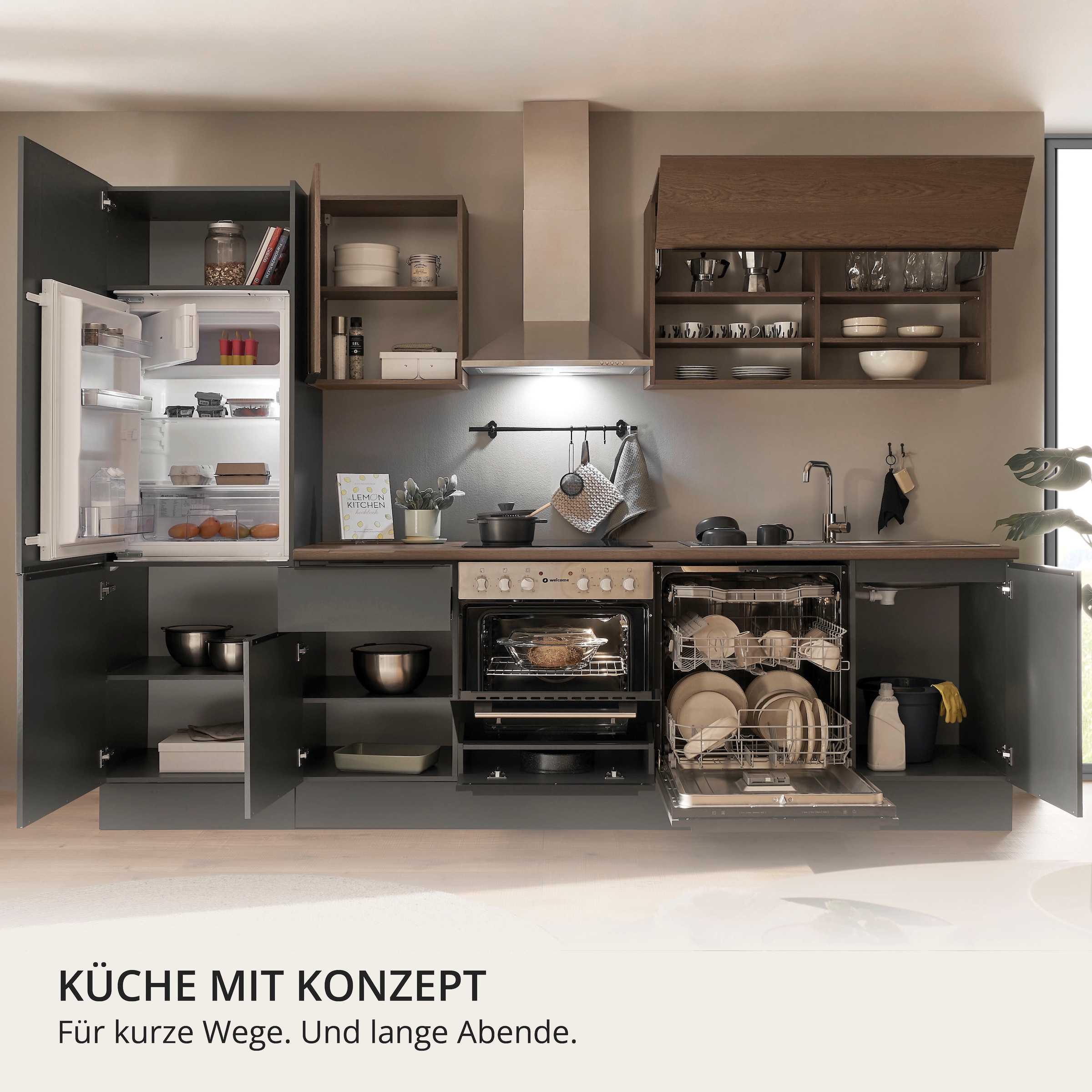 KOCHSTATION Küchenzeile »Cocco B/H/T 280x211x60 cm« Breite 280 cm, wahlweise mit E-Geräten und Induktion