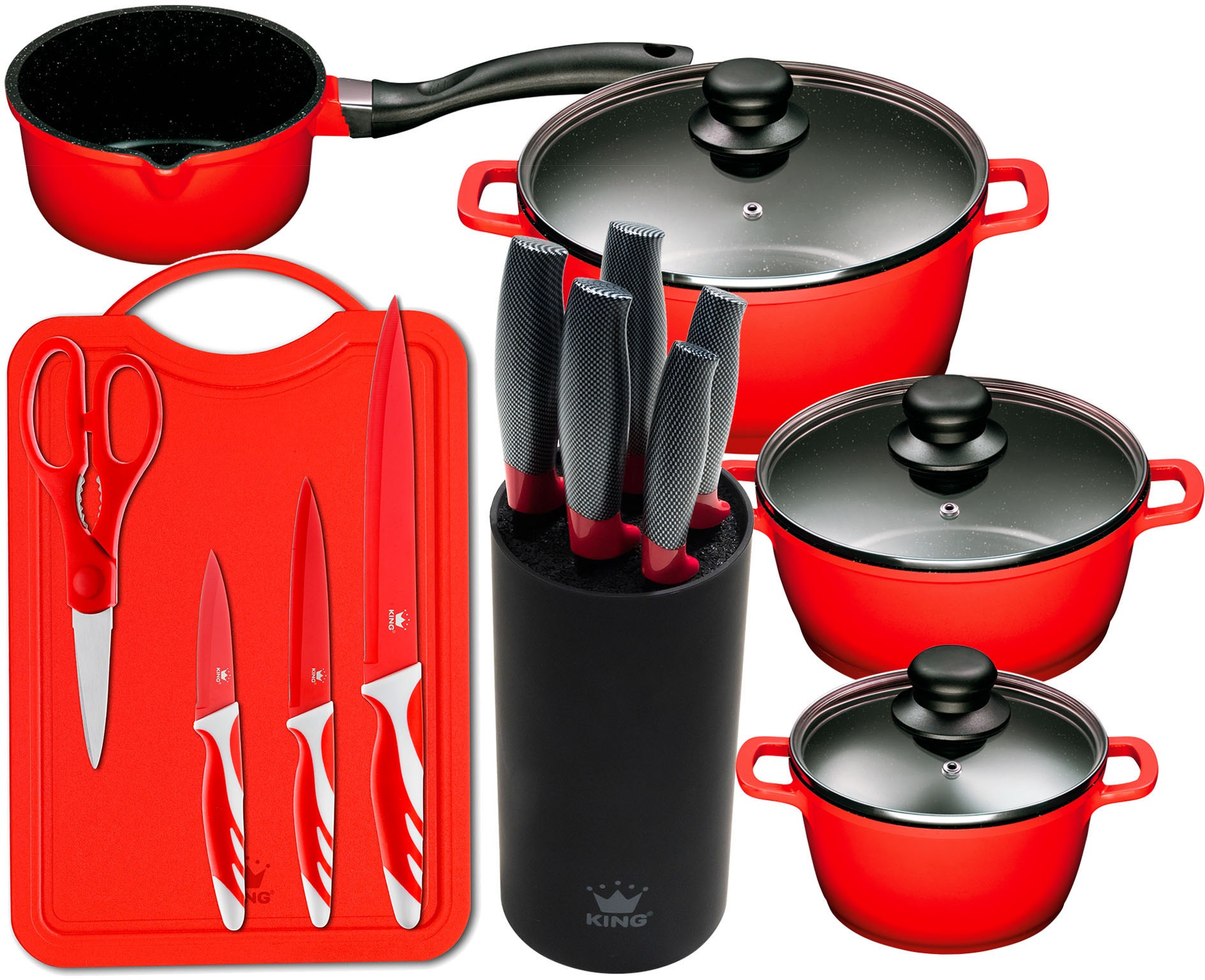 KING Topf-Set »Aluguss Red«, Aluminiumguss, (Set, 15 tlg., 4Töpfe,3 Deckel, günstig online kaufen