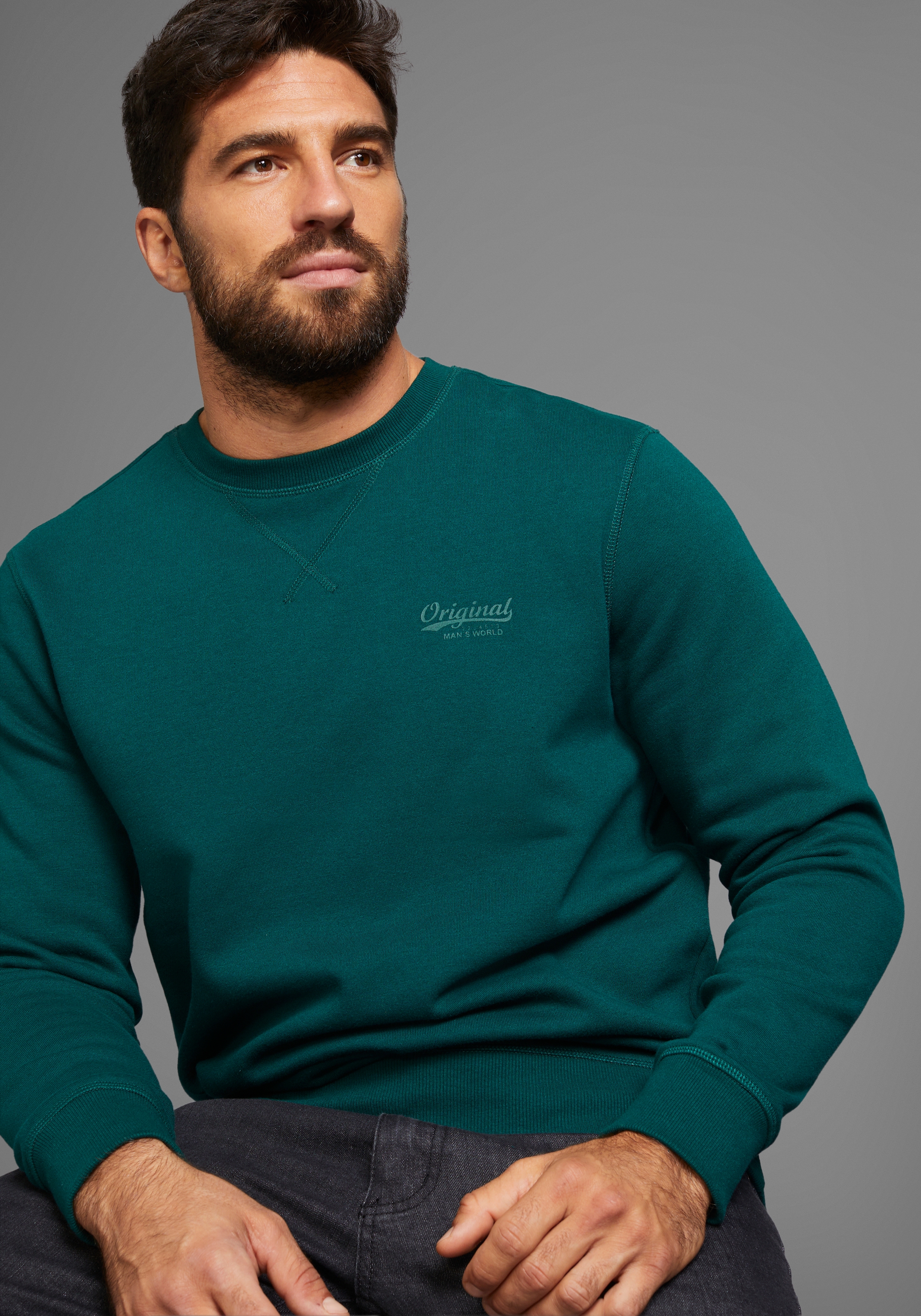 Man's World Sweatshirt, Langarm, Basic-Stil, unifarben, Rundhalsausschnitt
