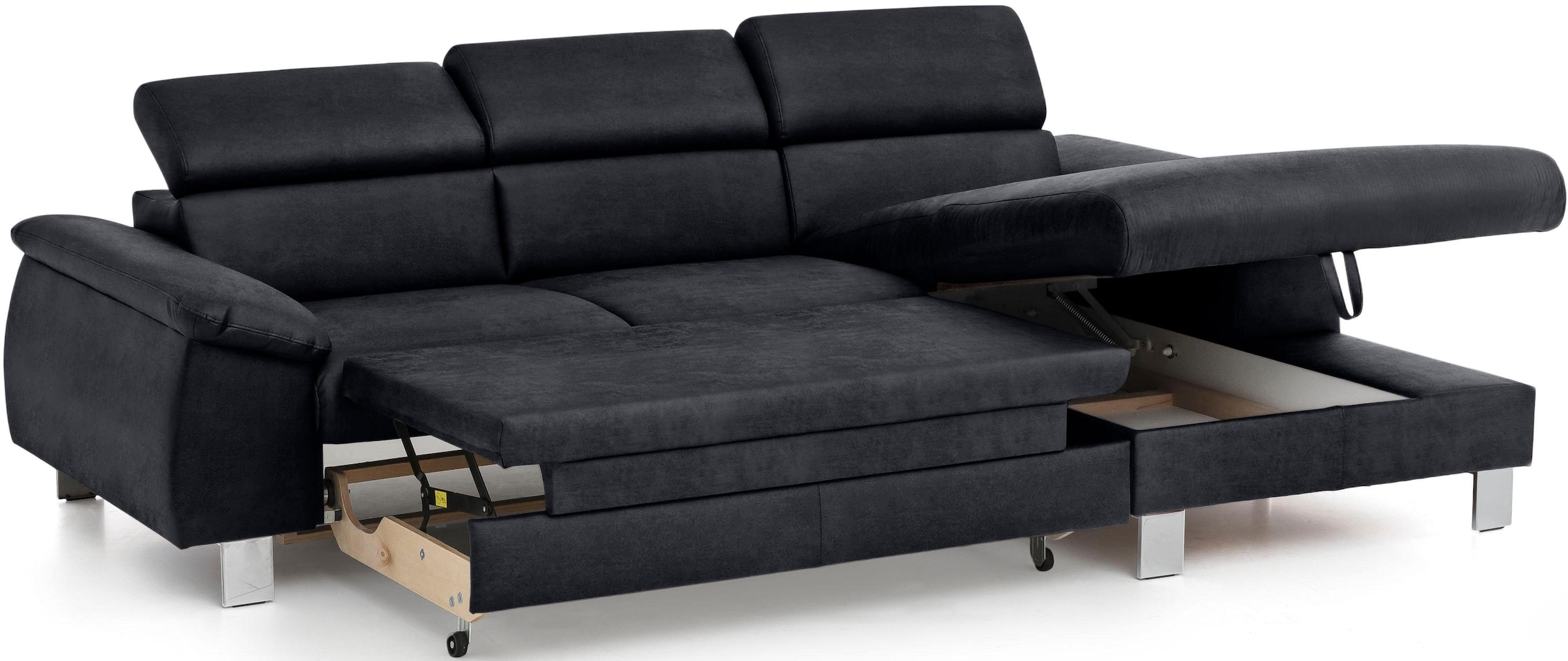 COTTA Ecksofa Komaris, Ecksofa, wahlweise mit RGB-LED-Beleuchtung und Bettfunktion/Bettkasten