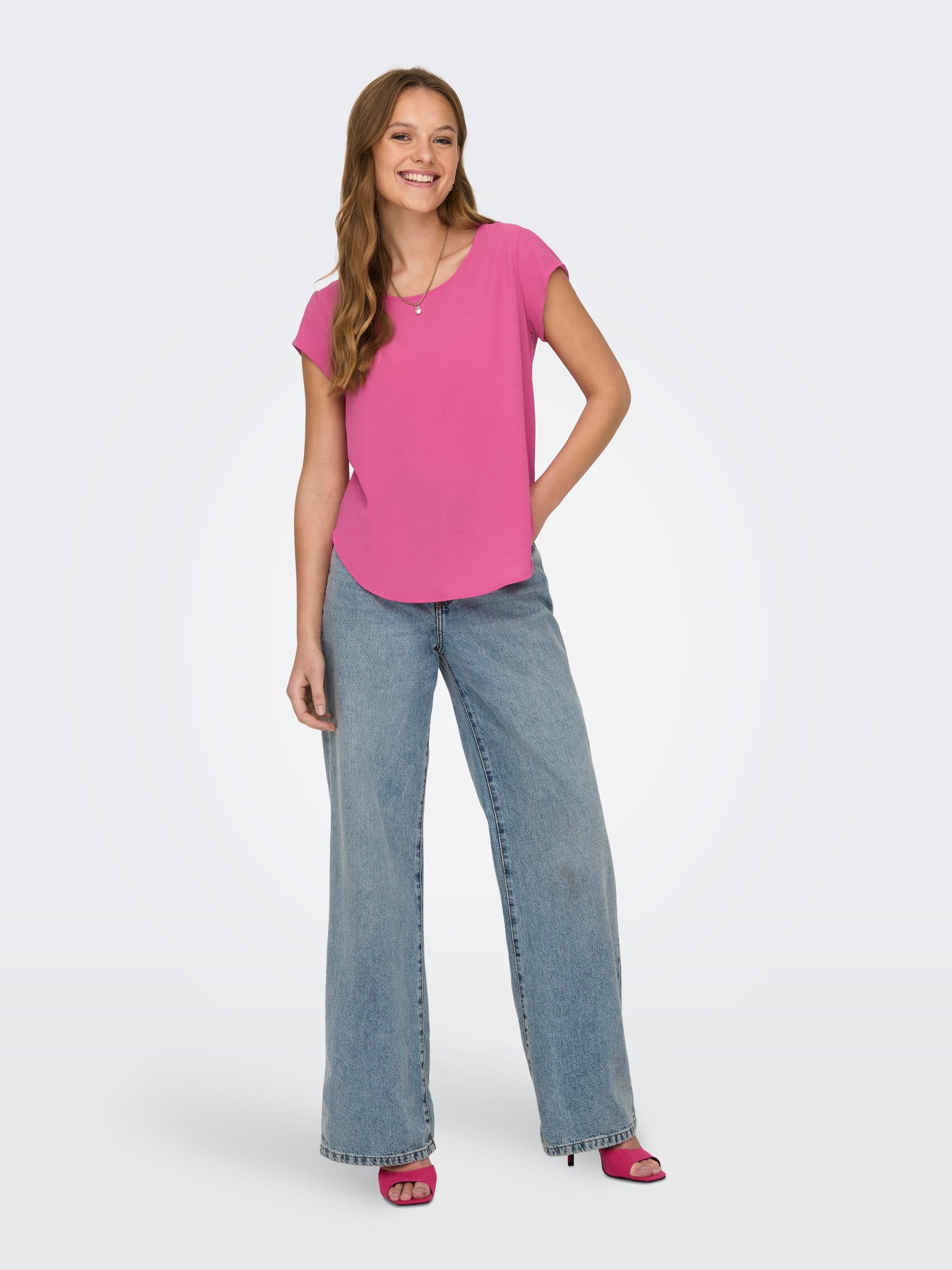 ONLY Kurzarmbluse »ONLVIC – feminines Blusenshirt in lockerer Form« Materialmix, regular fit