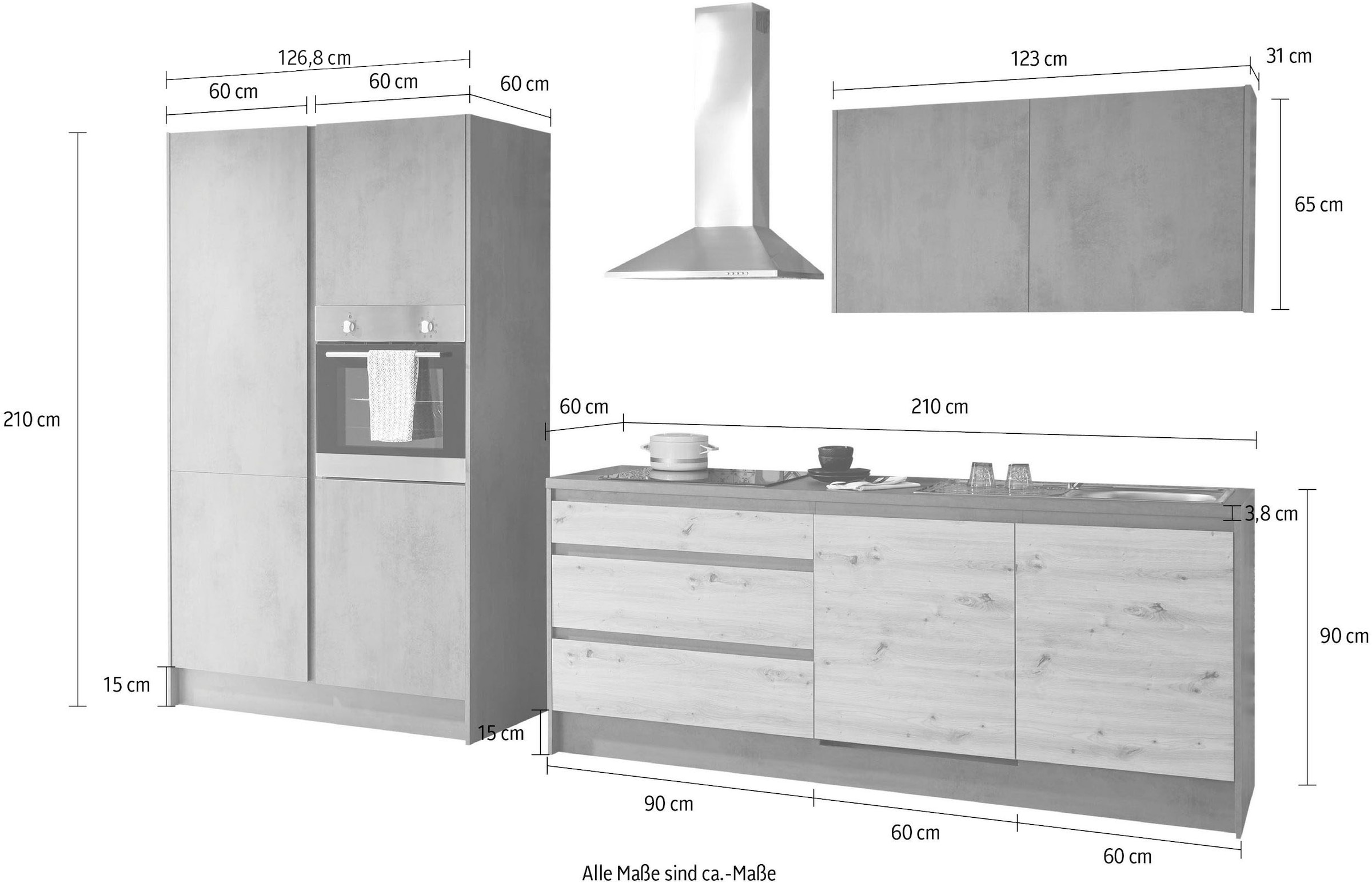 BASIC by Balculina Küchenzeile »Isis«, (Set), mit E-Geräten, Breite 337 cm